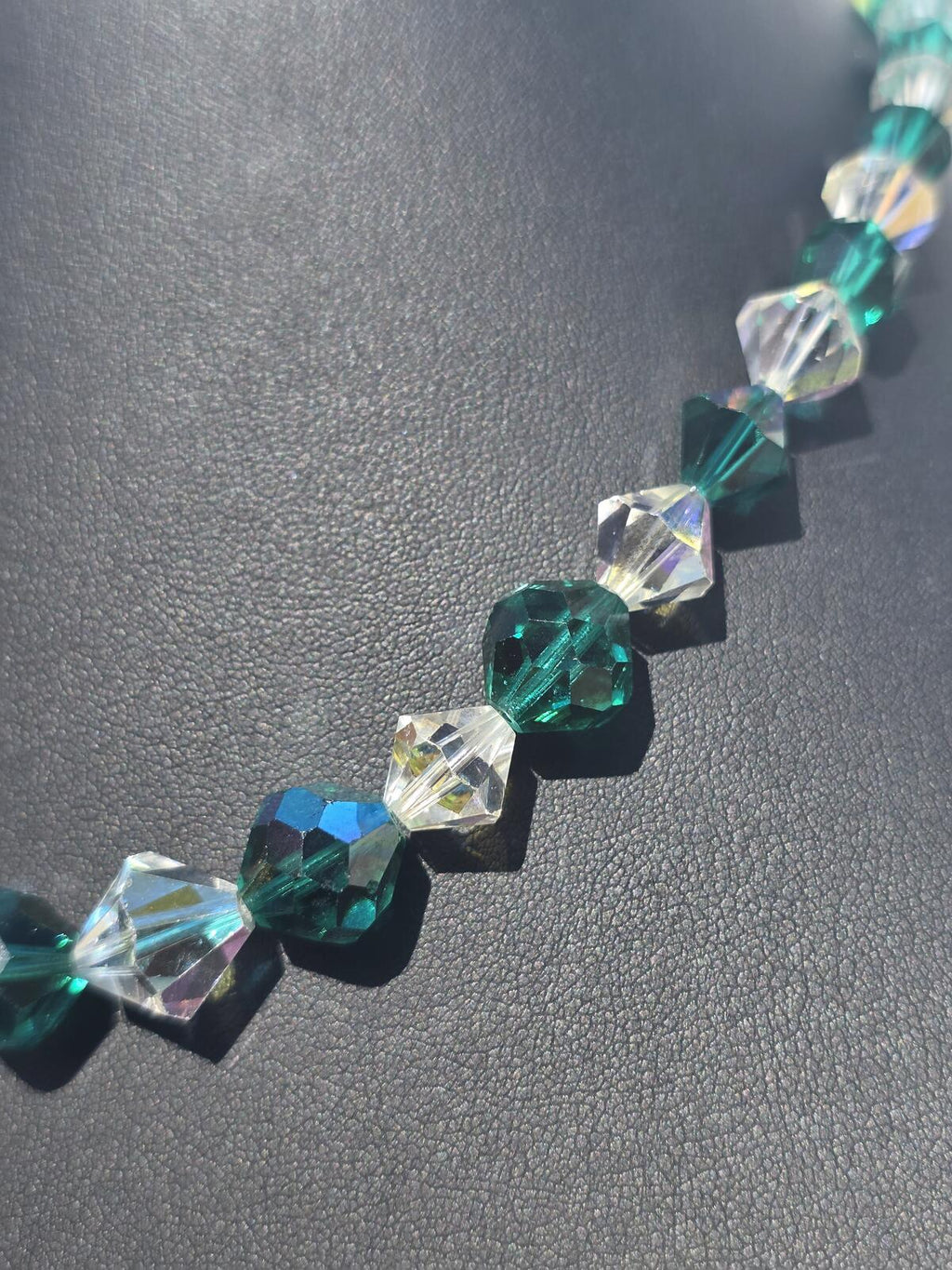 Vintage Austrian Crystal Necklace, Emerald & Forest Green Sparkling AB Beads