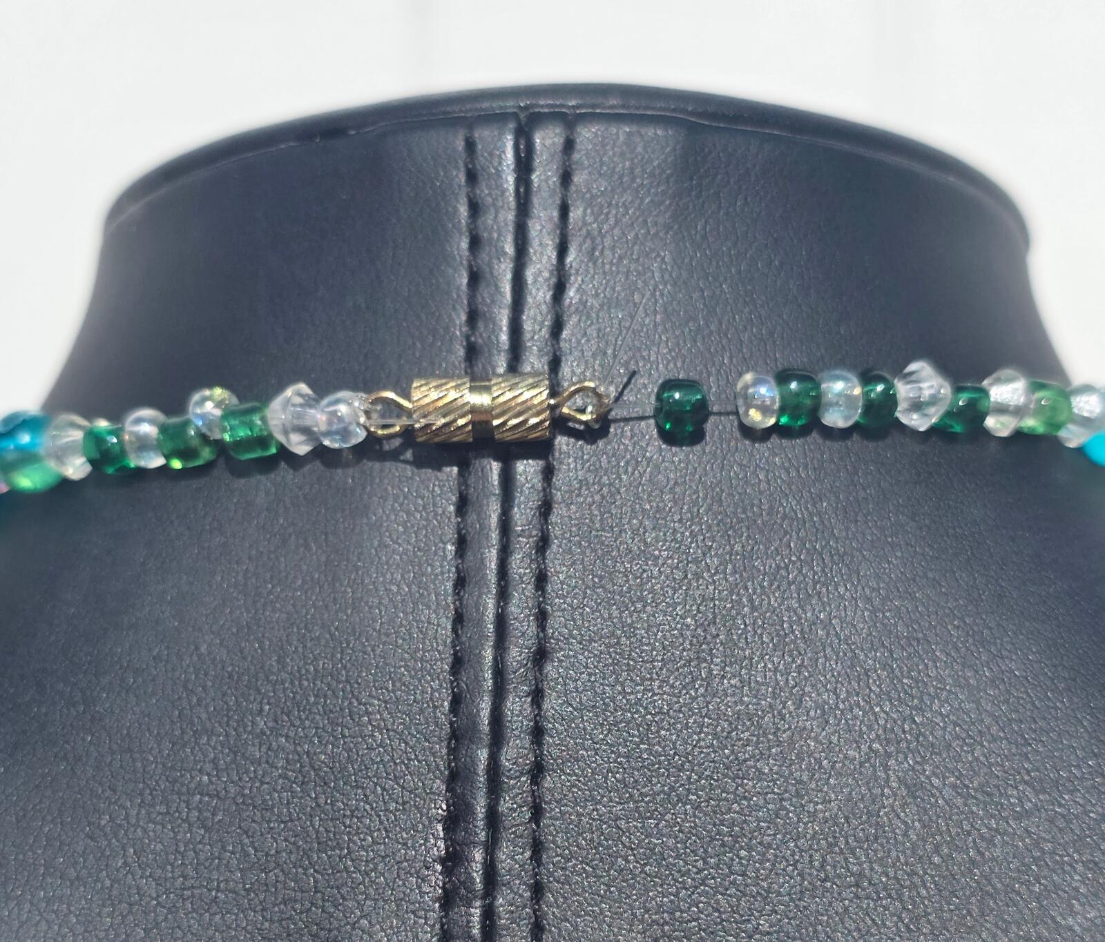 Vintage Austrian Crystal Necklace, Emerald & Forest Green Sparkling AB Beads