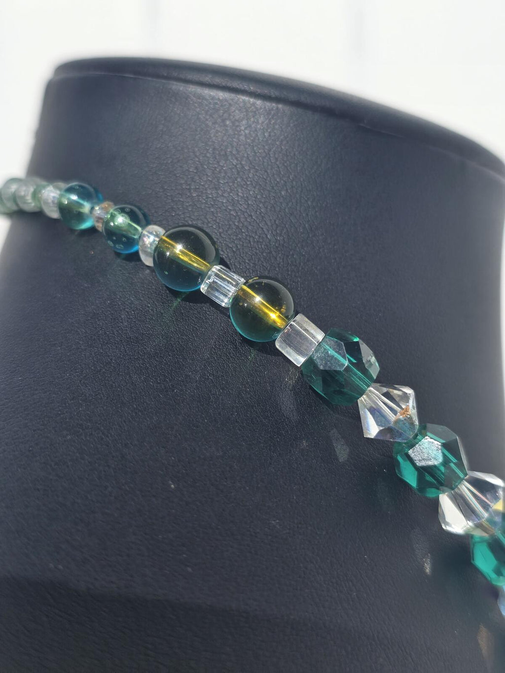 Vintage Austrian Crystal Necklace, Emerald & Forest Green Sparkling AB Beads