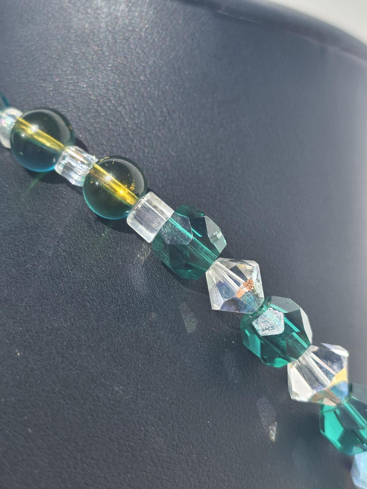 Vintage Austrian Crystal Necklace, Emerald & Forest Green Sparkling AB Beads