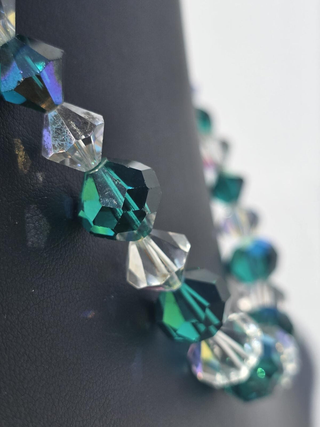 Vintage Austrian Crystal Necklace, Emerald & Forest Green Sparkling AB Beads