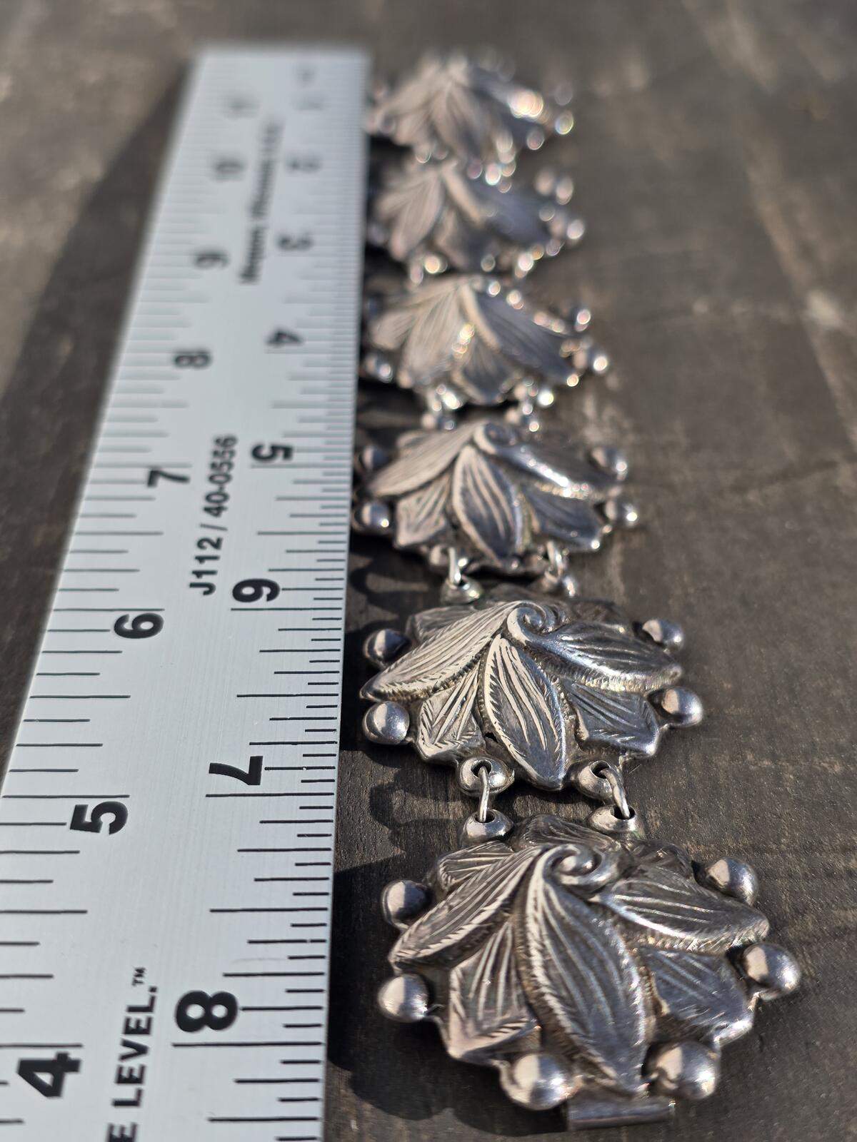 Rare Vintage Los Castillo Taxco Sterling Silver Leaf Bracelet 1940s 60g #662