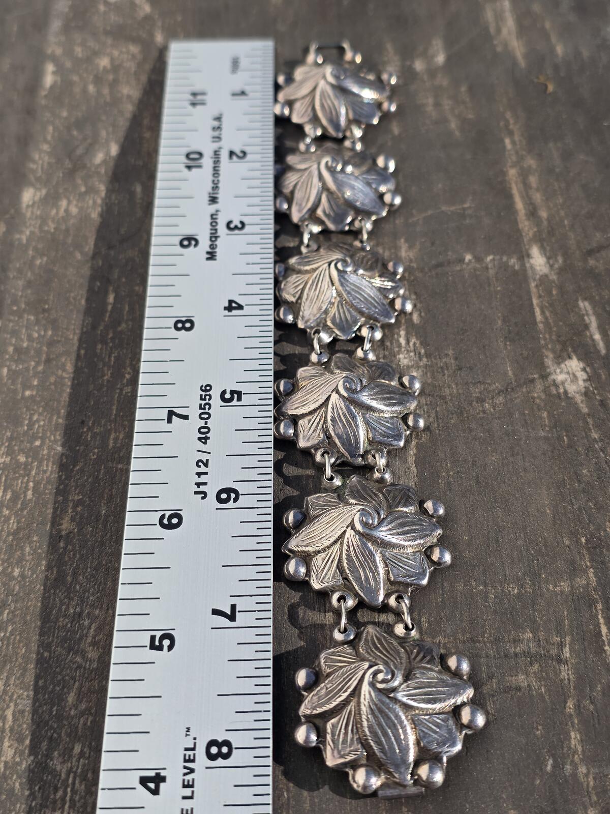 Rare Vintage Los Castillo Taxco Sterling Silver Leaf Bracelet 1940s 60g #662