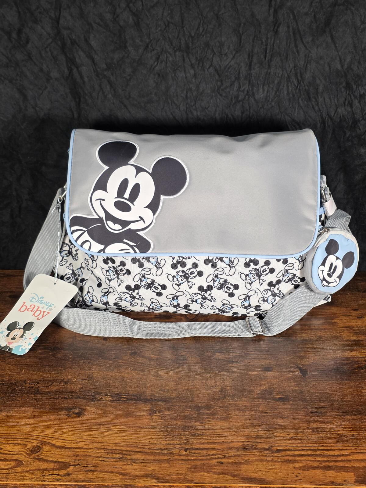 Disney Mickey Mouse Diaper Bag, Gray & Baby Blue, Changing Pad & Pacifier Holder