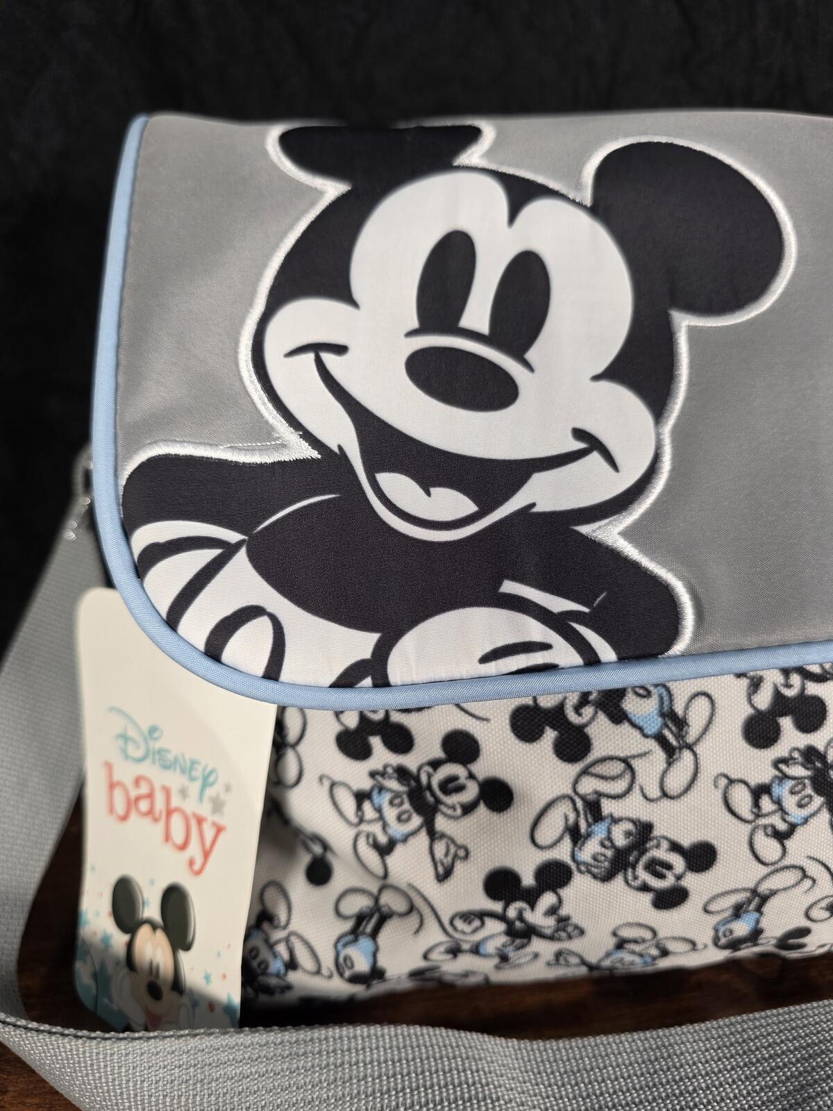 Disney Mickey Mouse Diaper Bag, Gray & Baby Blue, Changing Pad & Pacifier Holder