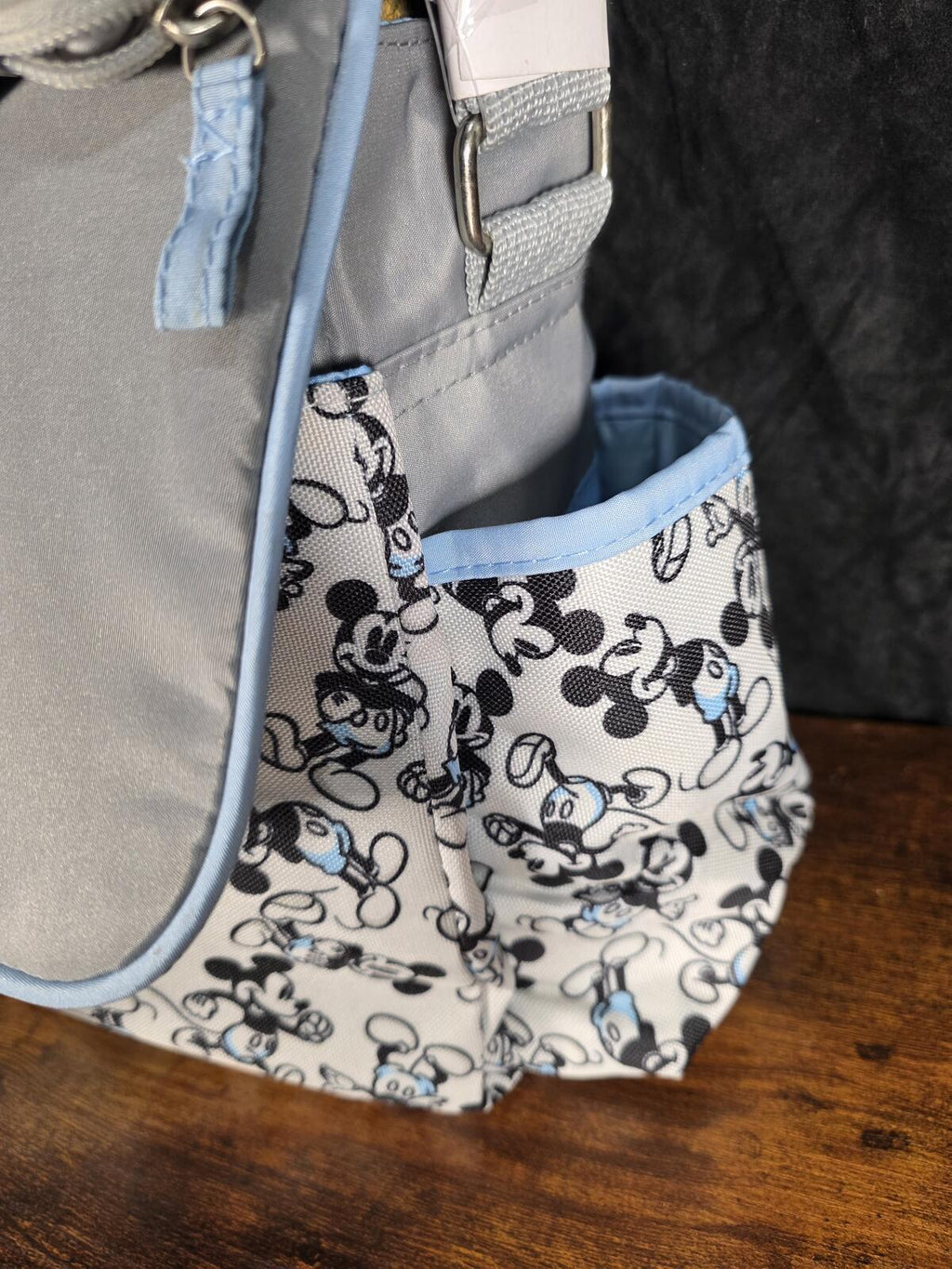 Disney Mickey Mouse Diaper Bag, Gray & Baby Blue, Changing Pad & Pacifier Holder