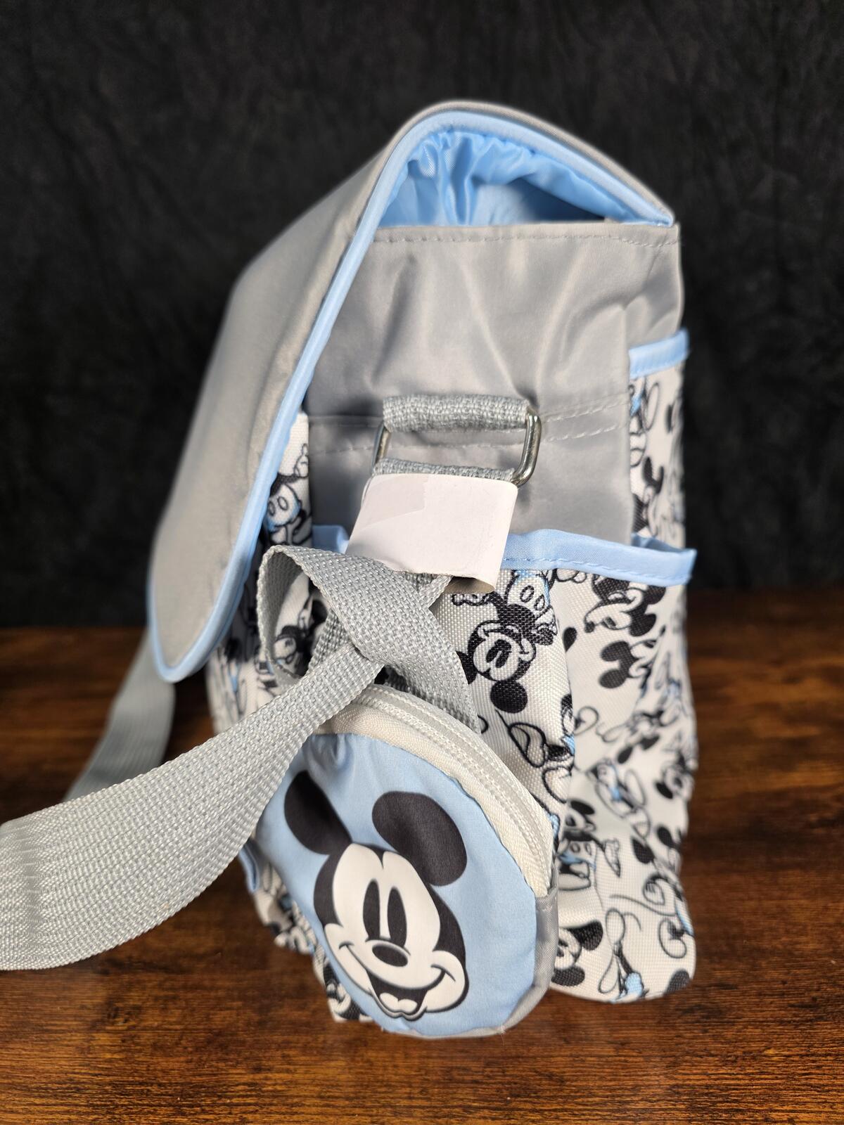 Disney Mickey Mouse Diaper Bag, Gray & Baby Blue, Changing Pad & Pacifier Holder