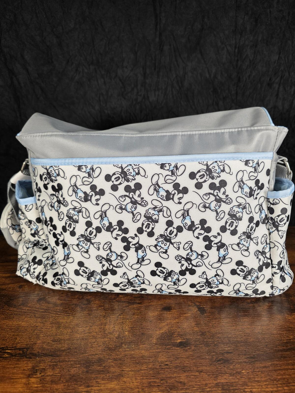 Disney Mickey Mouse Diaper Bag, Gray & Baby Blue, Changing Pad & Pacifier Holder