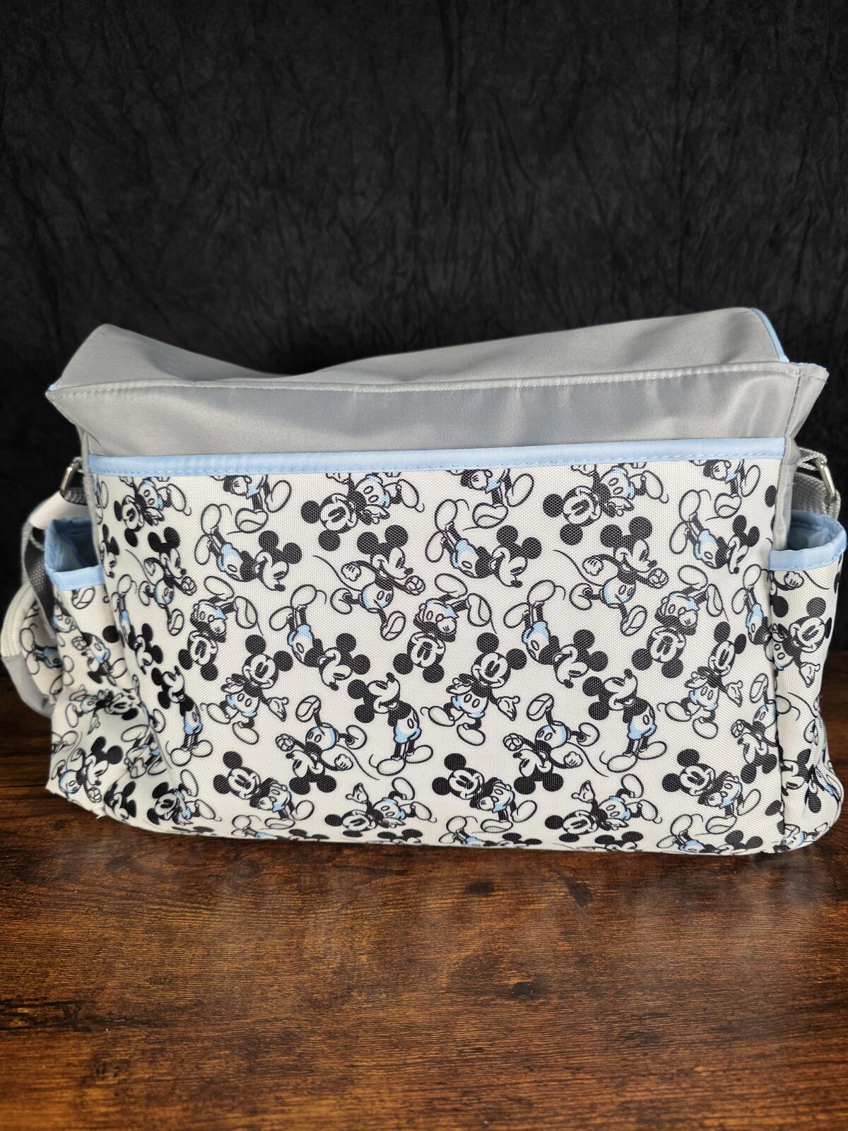 Disney Mickey Mouse Diaper Bag, Gray & Baby Blue, Changing Pad & Pacifier Holder