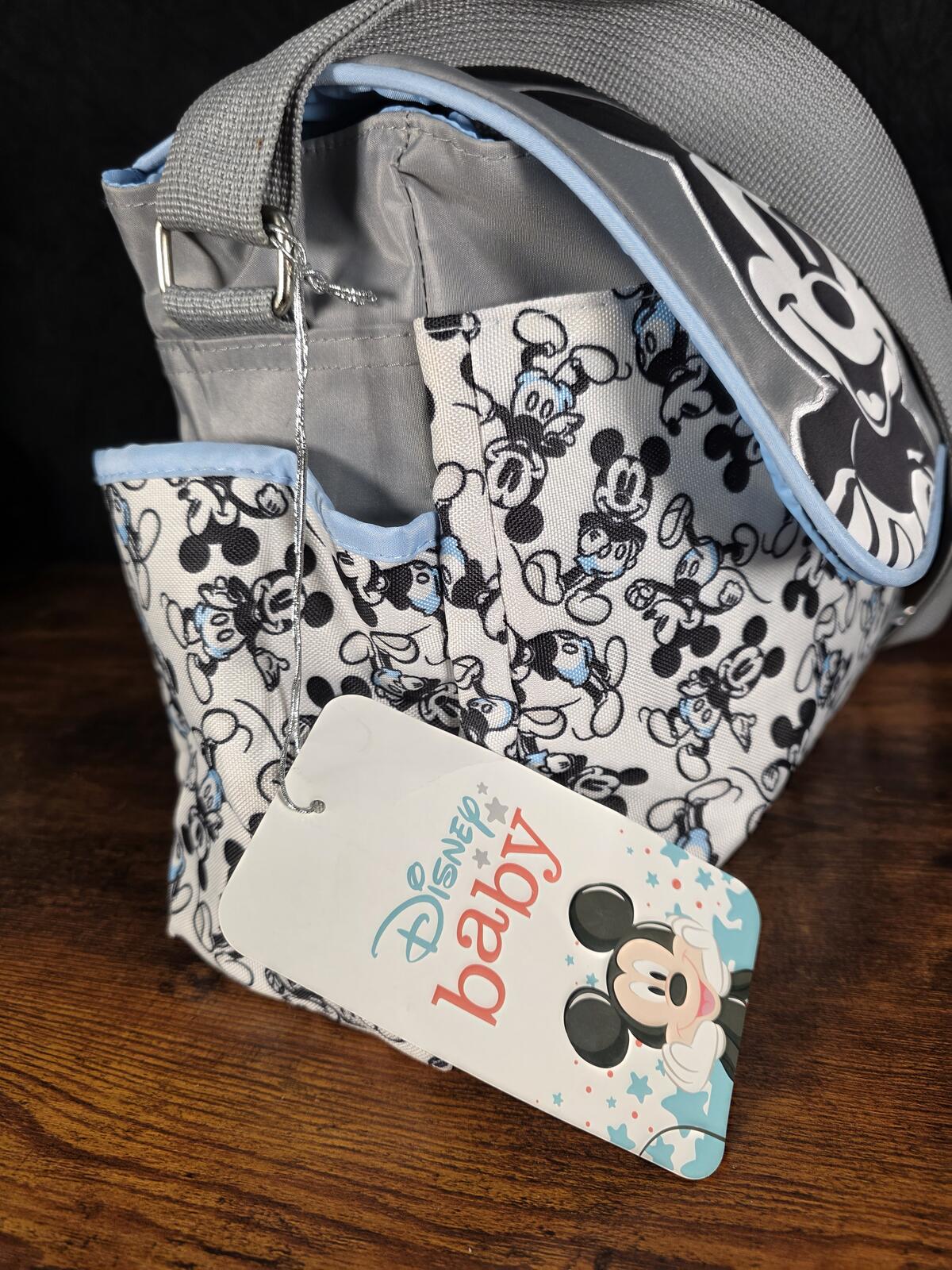 Disney Mickey Mouse Diaper Bag, Gray & Baby Blue, Changing Pad & Pacifier Holder