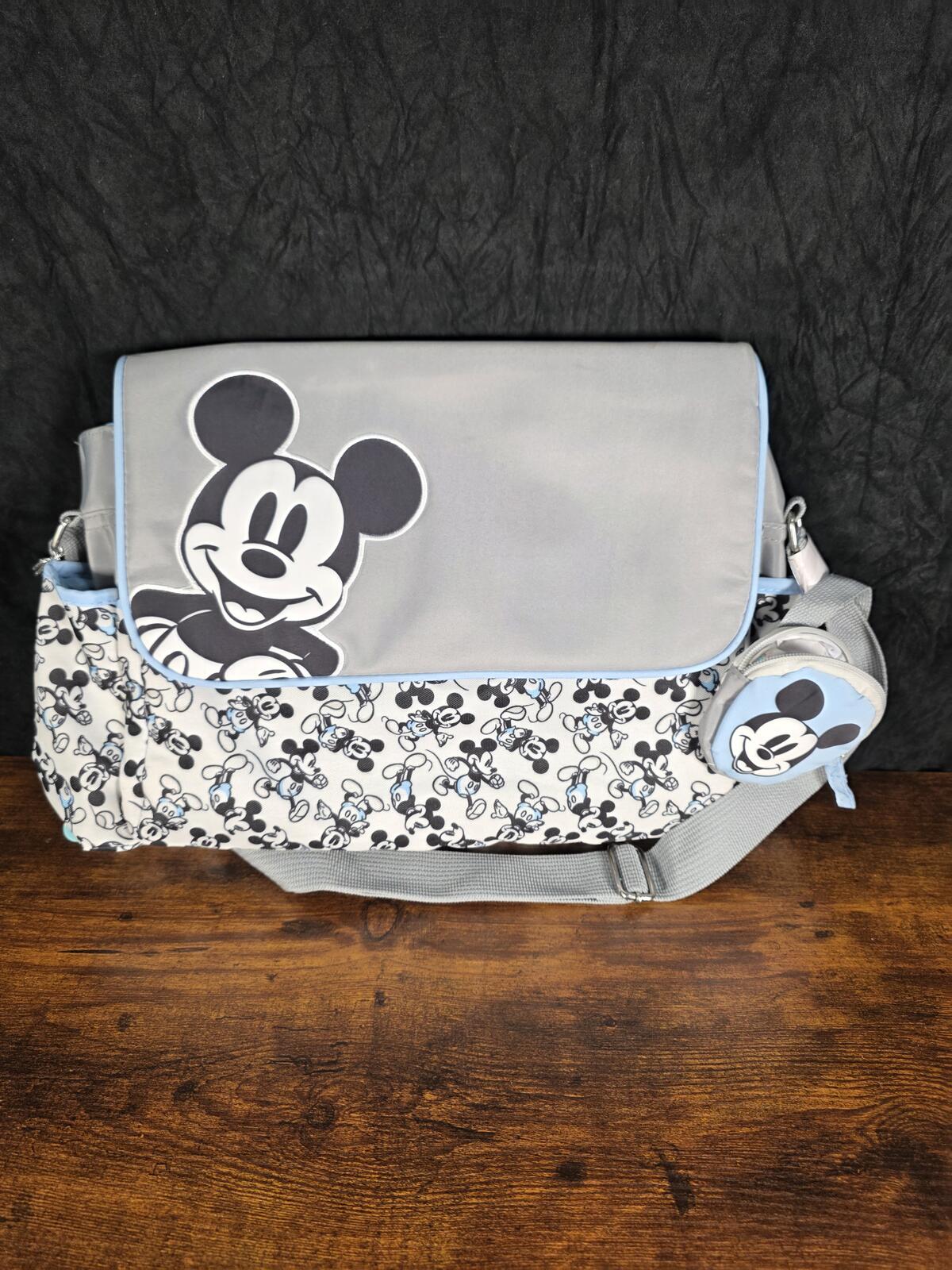Disney Mickey Mouse Diaper Bag, Gray & Baby Blue, Changing Pad & Pacifier Holder