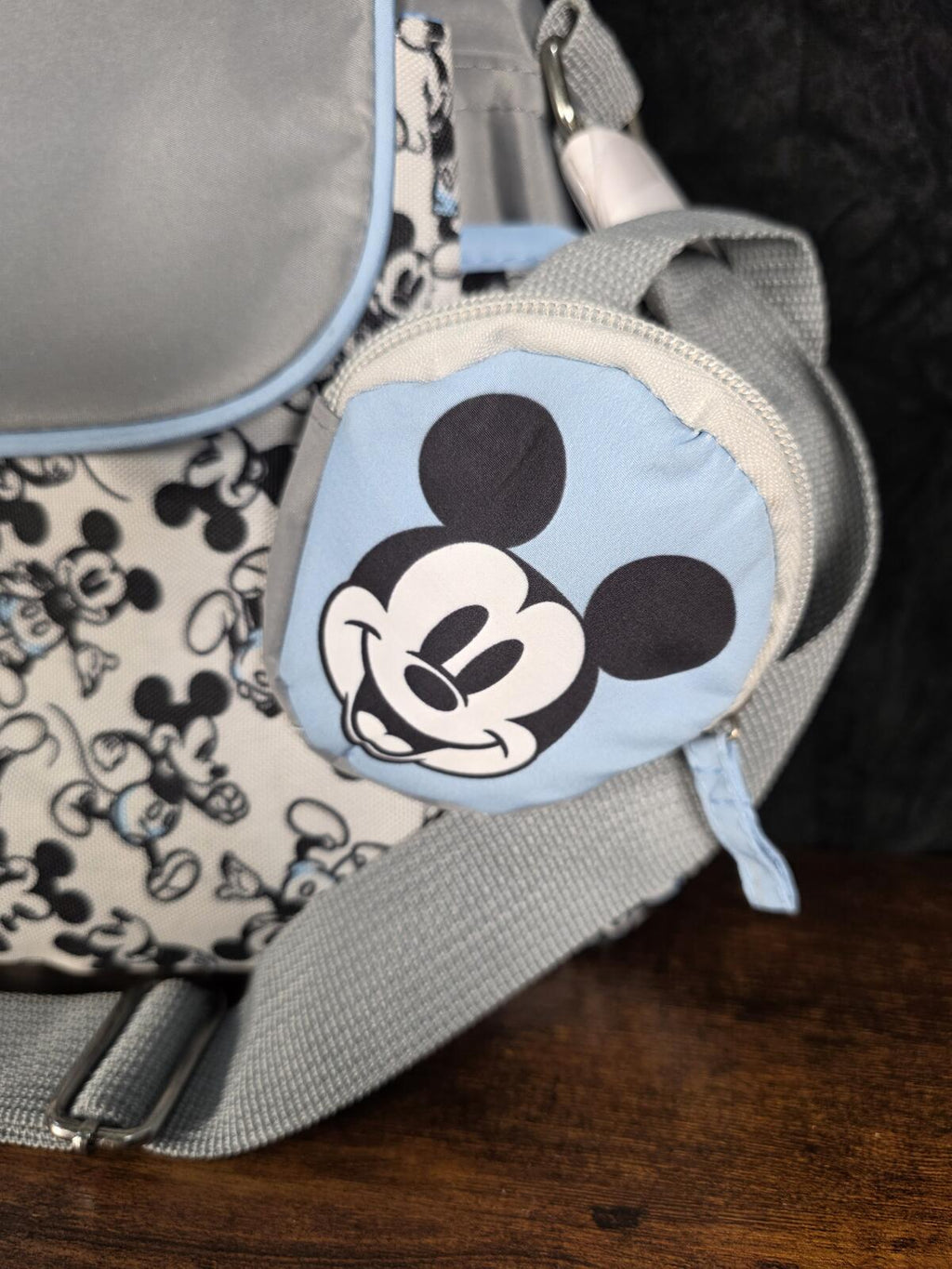 Disney Mickey Mouse Diaper Bag, Gray & Baby Blue, Changing Pad & Pacifier Holder