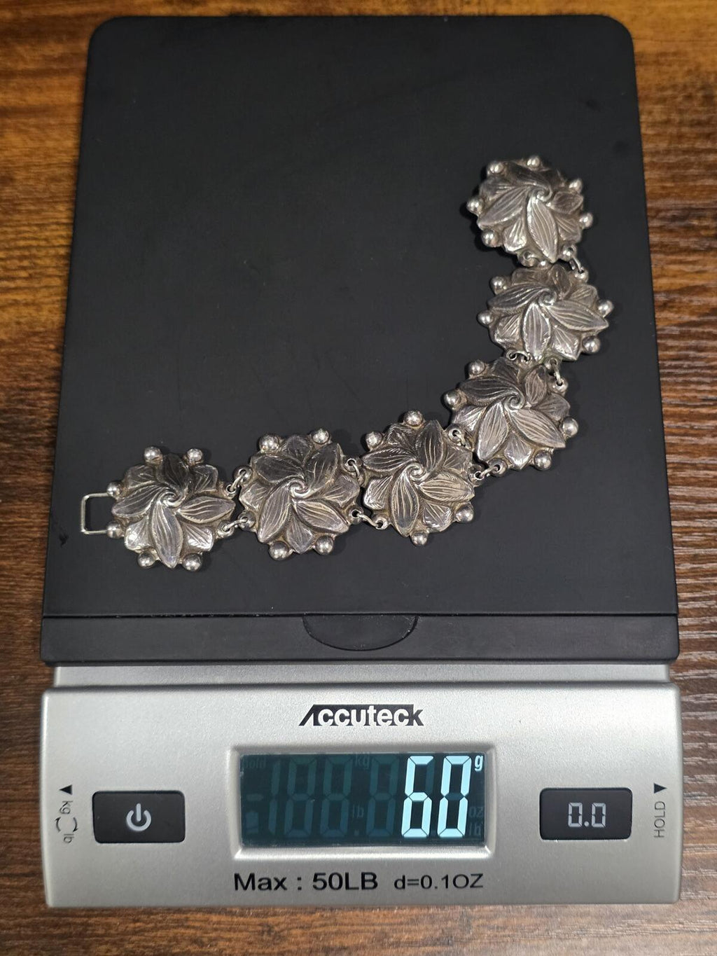 Rare Vintage Los Castillo Taxco Sterling Silver Leaf Bracelet 1940s 60g #662