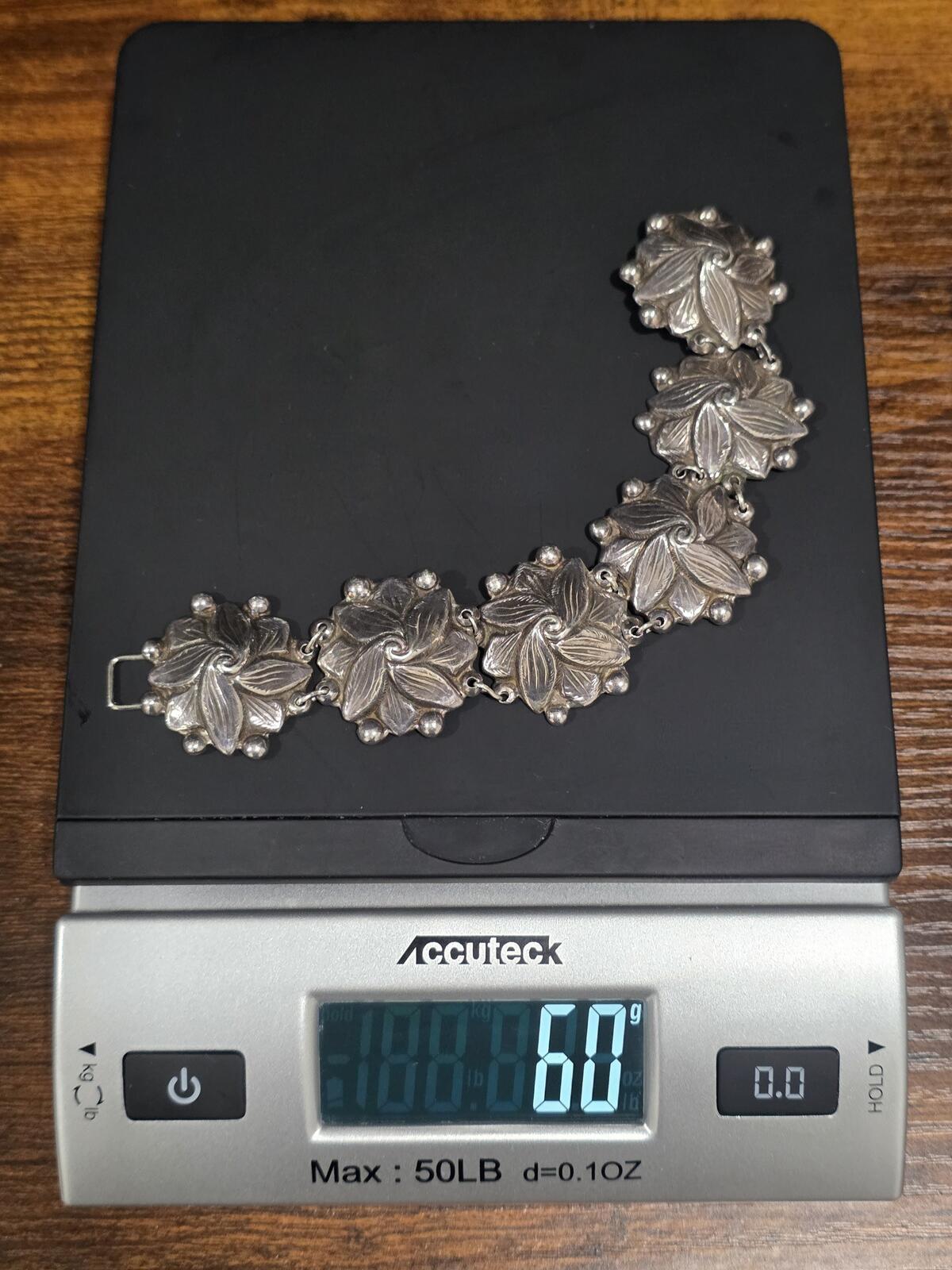 Rare Vintage Los Castillo Taxco Sterling Silver Leaf Bracelet 1940s 60g #662