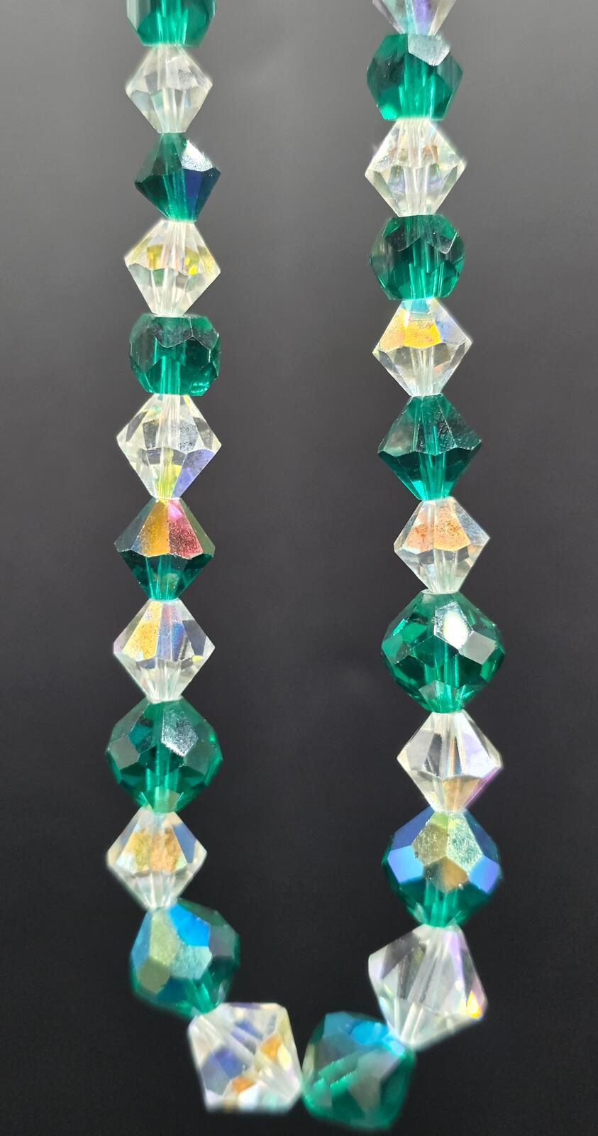 Vintage Austrian Crystal Necklace, Emerald & Forest Green Sparkling AB Beads