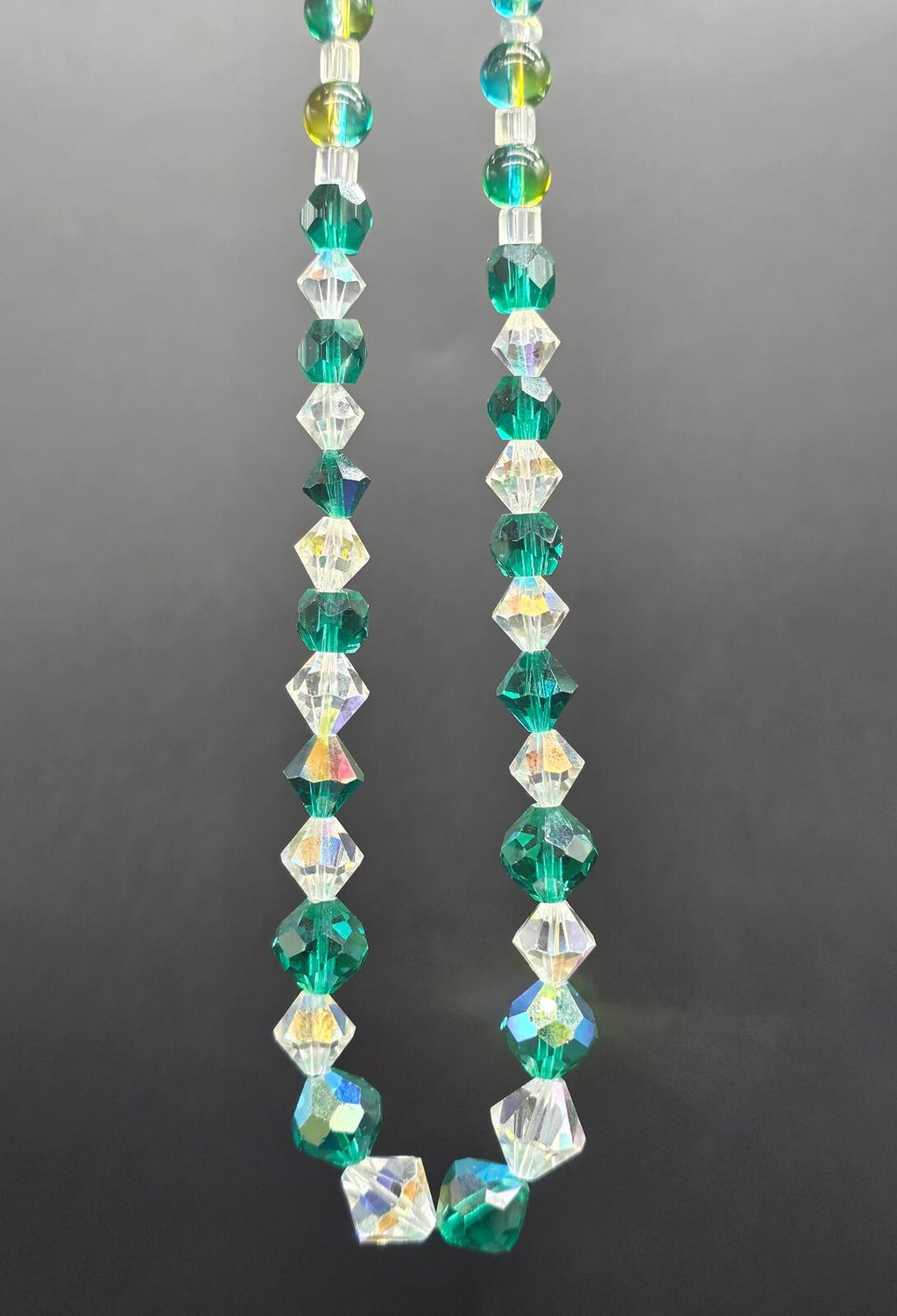 Vintage Austrian Crystal Necklace, Emerald & Forest Green Sparkling AB Beads