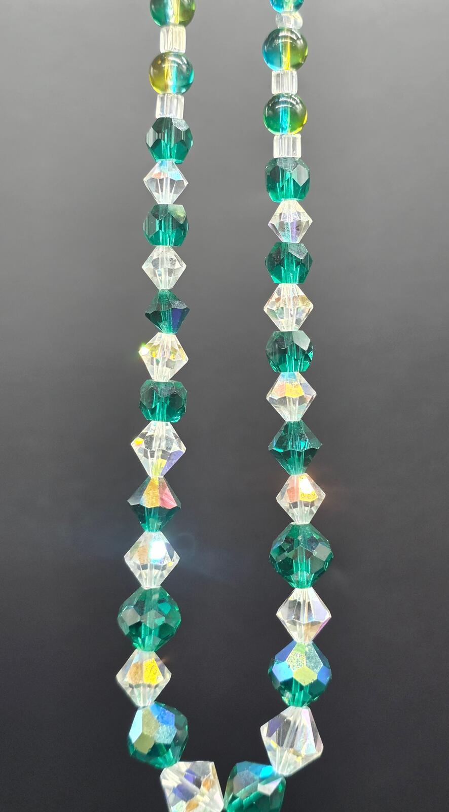 Vintage Austrian Crystal Necklace, Emerald & Forest Green Sparkling AB Beads