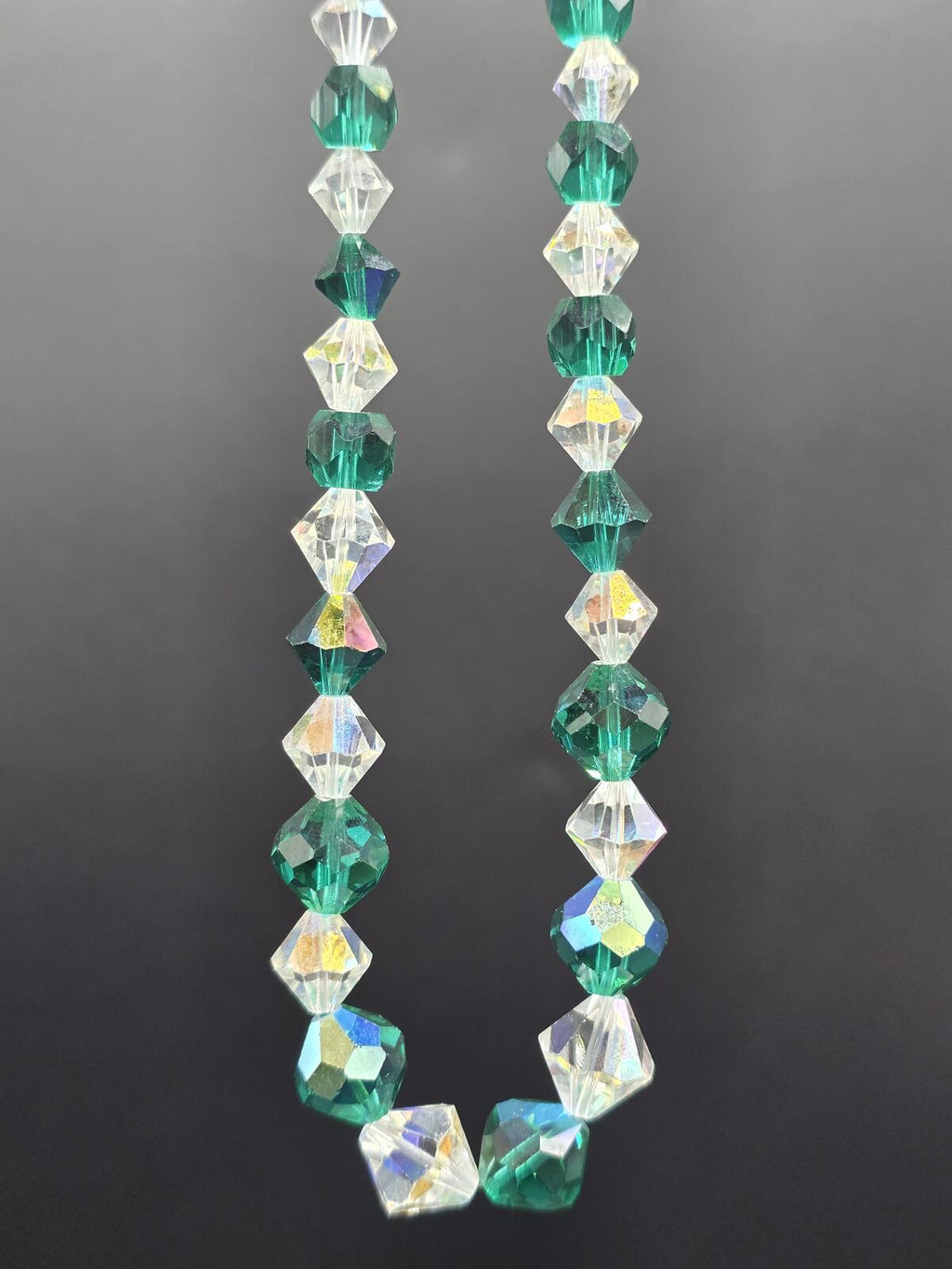 Vintage Austrian Crystal Necklace, Emerald & Forest Green Sparkling AB Beads