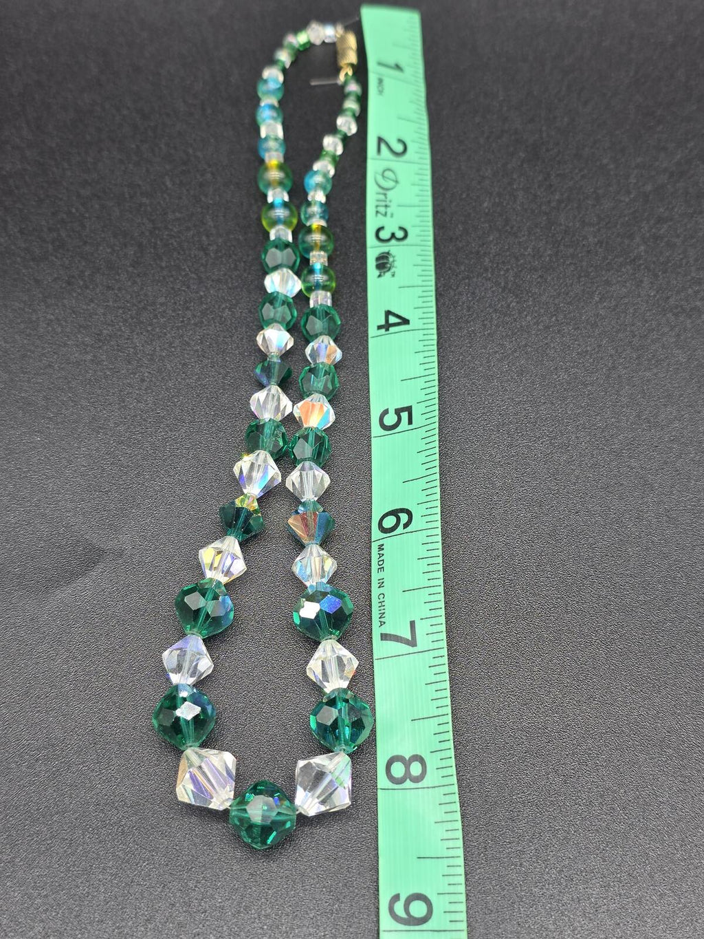 Vintage Austrian Crystal Necklace, Emerald & Forest Green Sparkling AB Beads