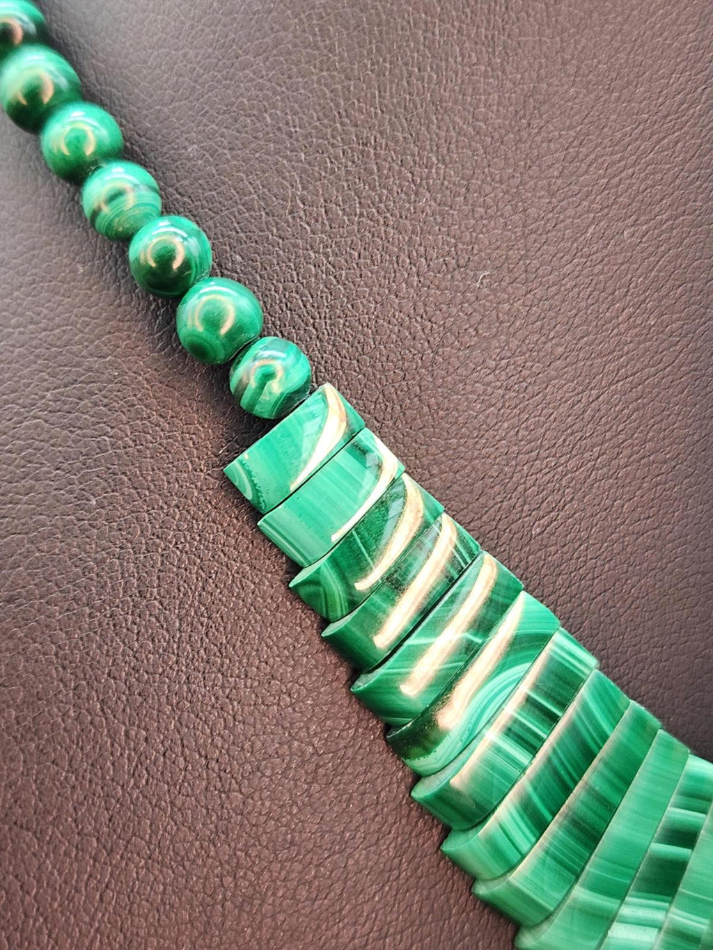 Vintage Malachite Cleopatra Necklace 14K Gold Clasp Real Banded Green Gemstone