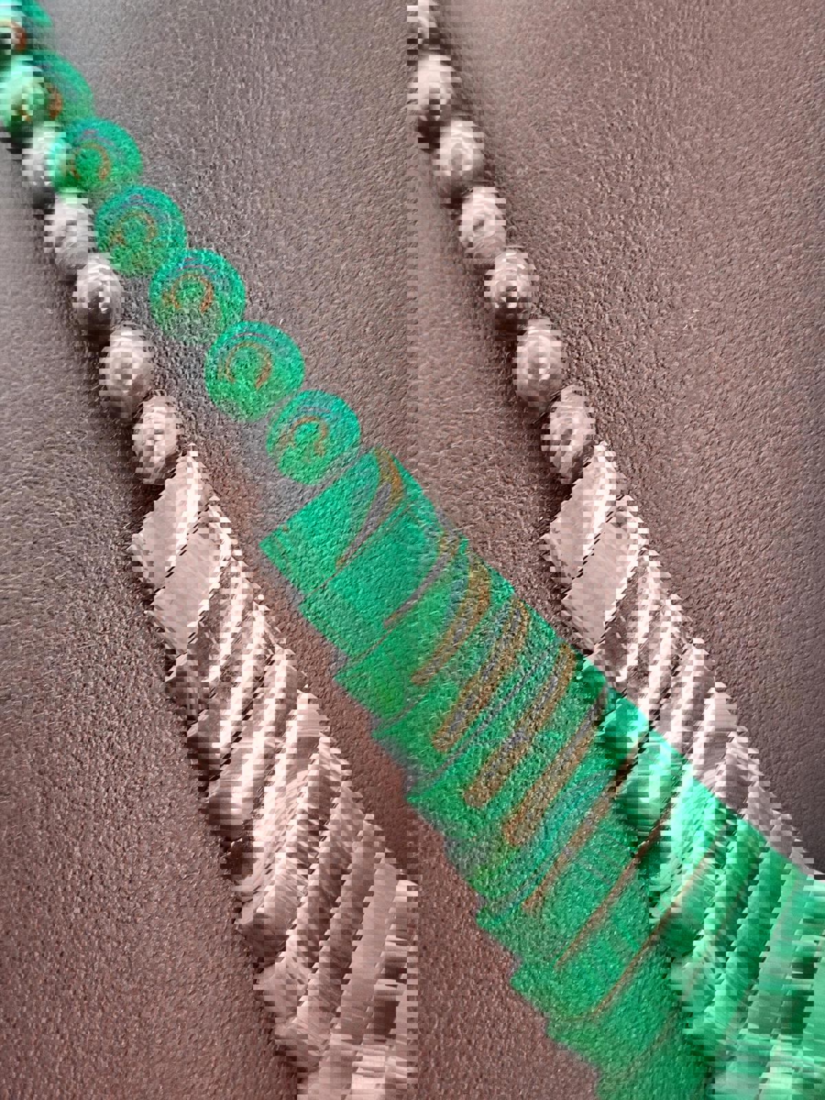 Vintage Malachite Cleopatra Necklace 14K Gold Clasp Real Banded Green Gemstone