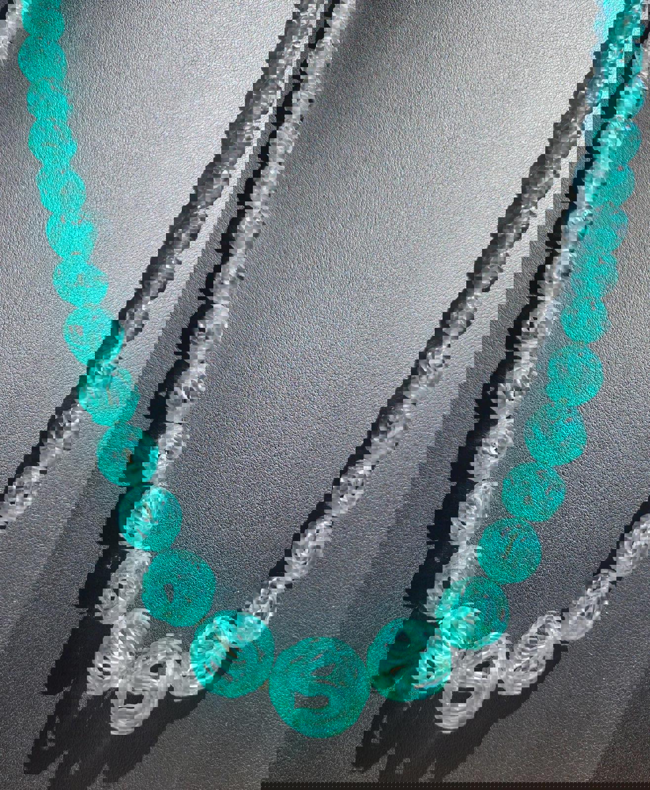 Vintage Carved Turquoise Glass Bead Necklace: 28" Opera Length Statement Jewelry