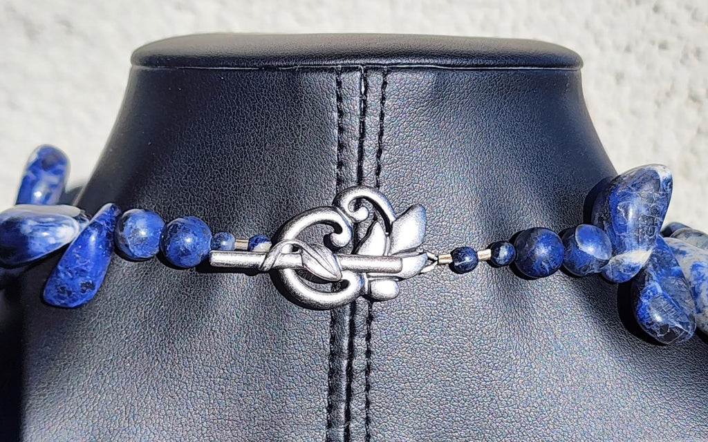 Chunky Sodalite Gemstone Necklace Blue Natural Stone Artisan Toggle Clasp