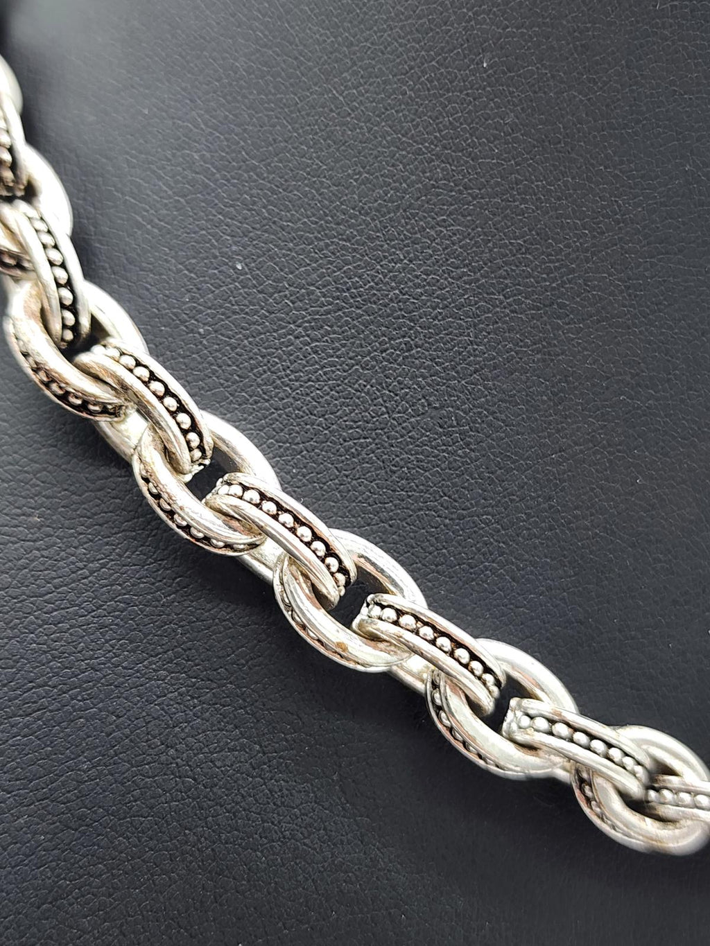 Vintage Marked Napier Silver Tone Beaded Link Chain Necklace 16–19" Adjustable