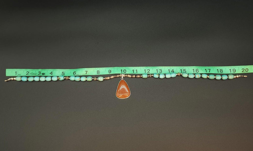 Genuine Turquoise Necklace | Goldstone Pendant | Southwest/Native American Style