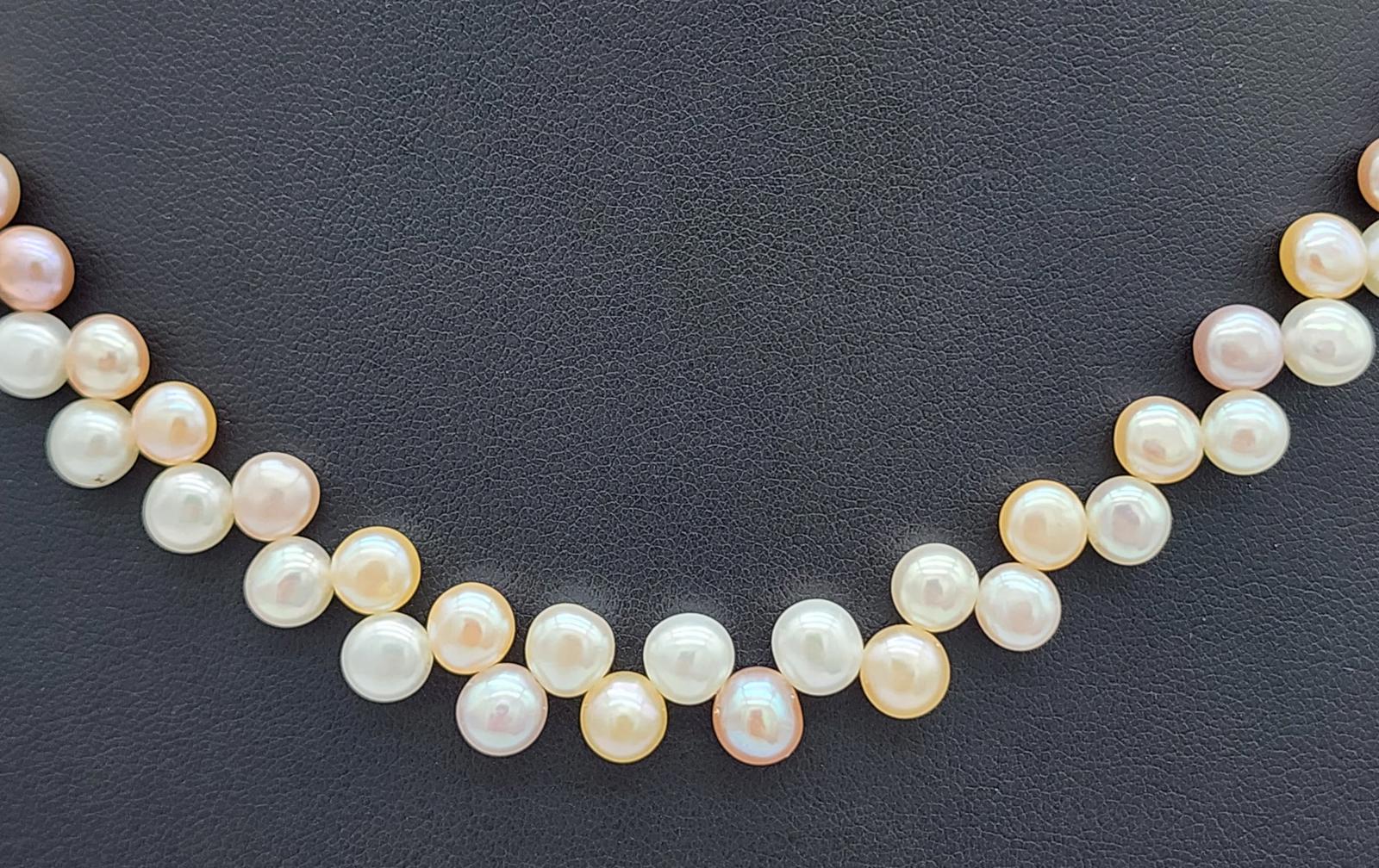 Freshwater Coin Pearl Necklace 18" 22g Double Strand Sterling Silver Multicolor