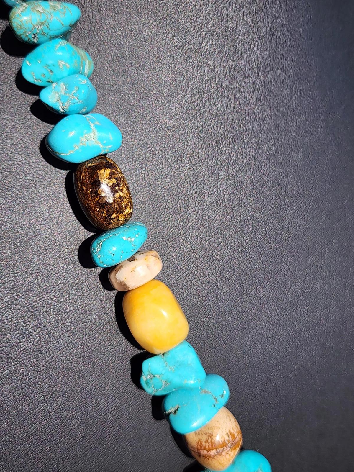 Genuine Chunky Turquoise Southwest Necklace Silver 925 w Tiger’s Eye 284g