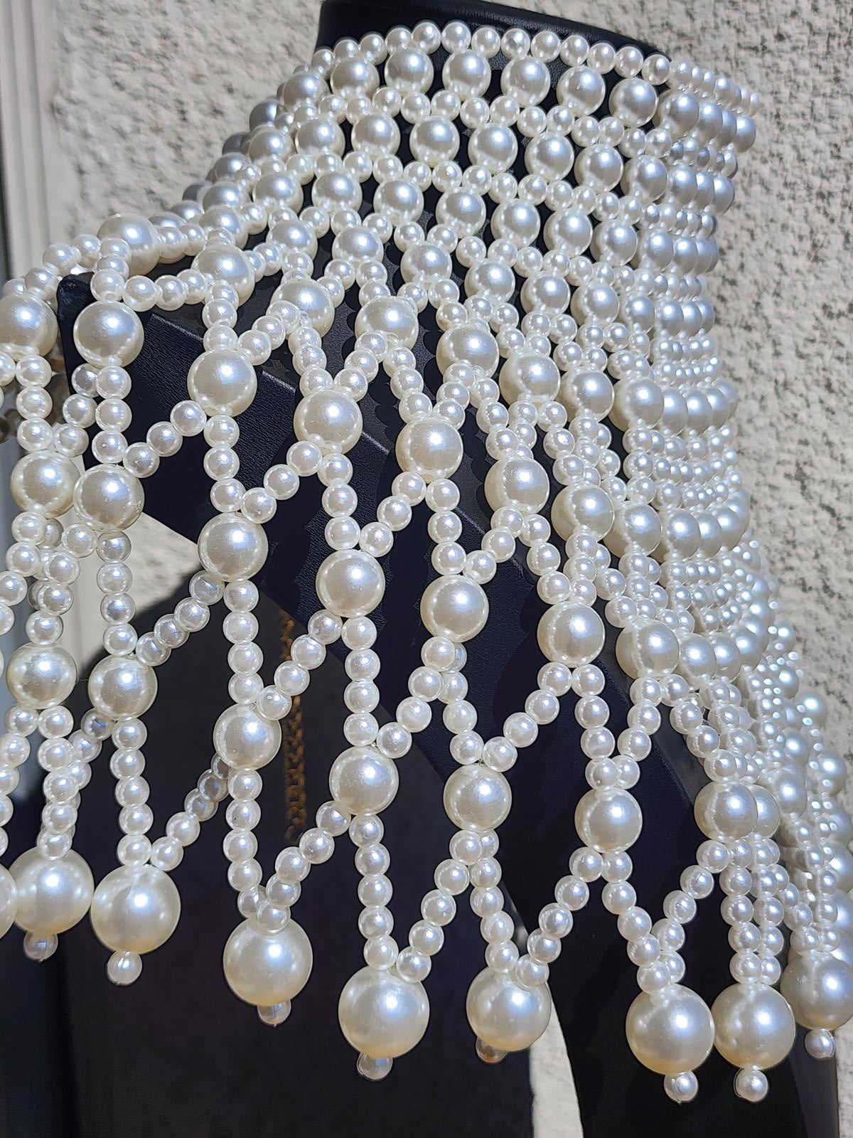 Dramatic Pearl Bib Collar Necklace | Statement Choker | Bridal Runway Jewelry