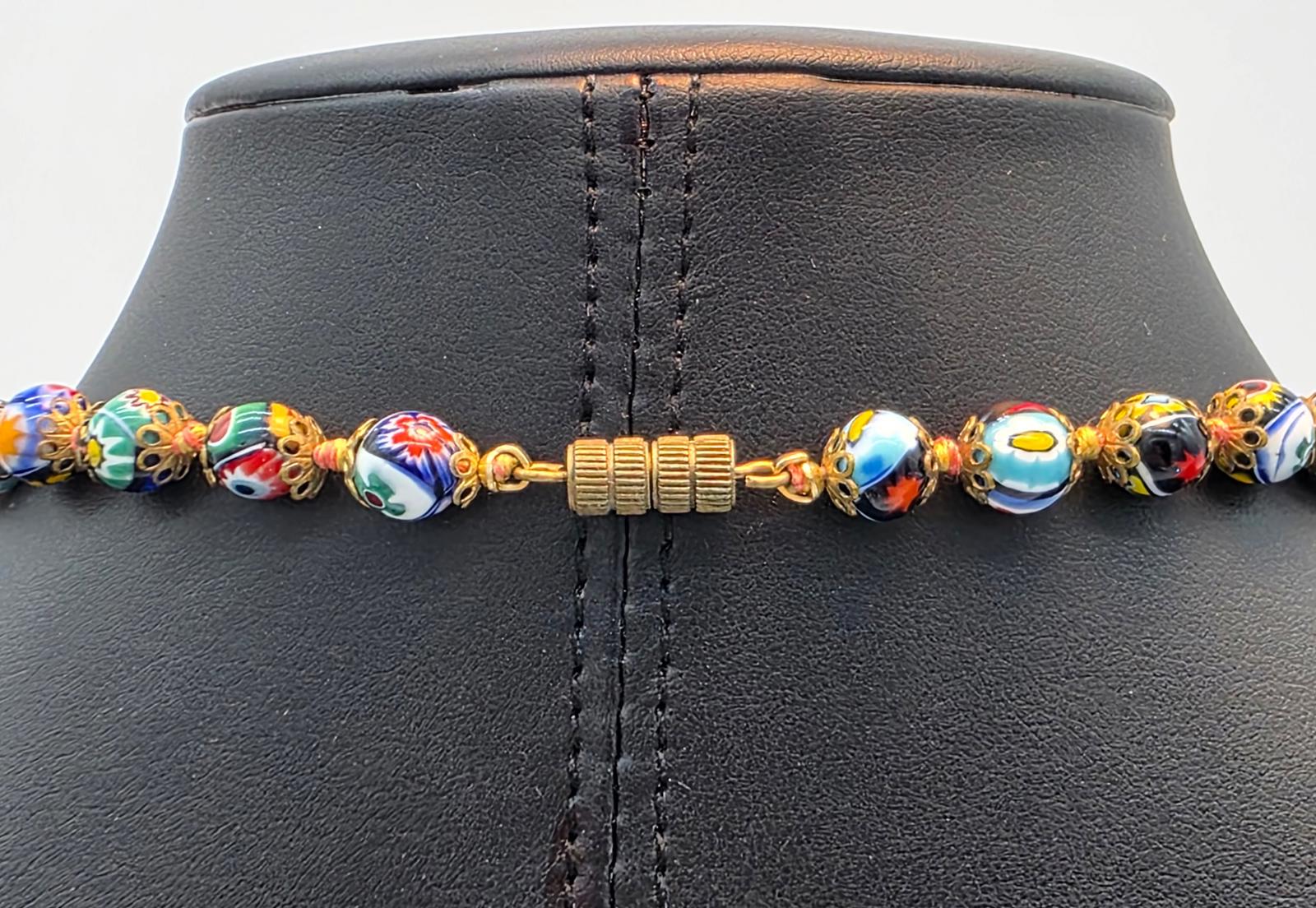 Vintage Murano Millefiori Venetian Glass Necklace Ercole Moretti Italian Art