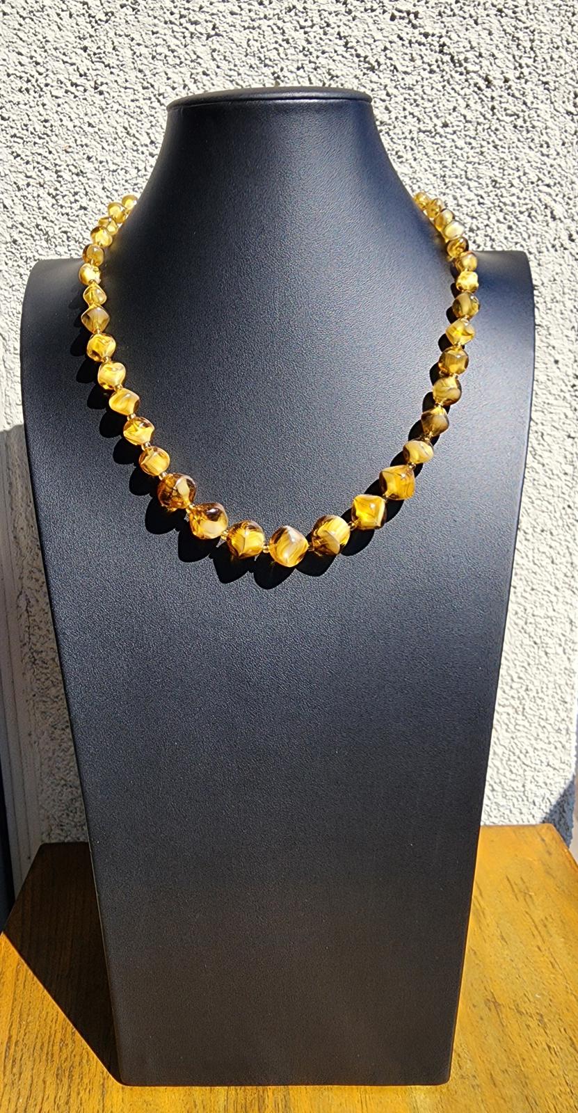 Rare Vintage Czech Amber Glass Marbled Necklace | Estate Sale | 1930's Art Deco