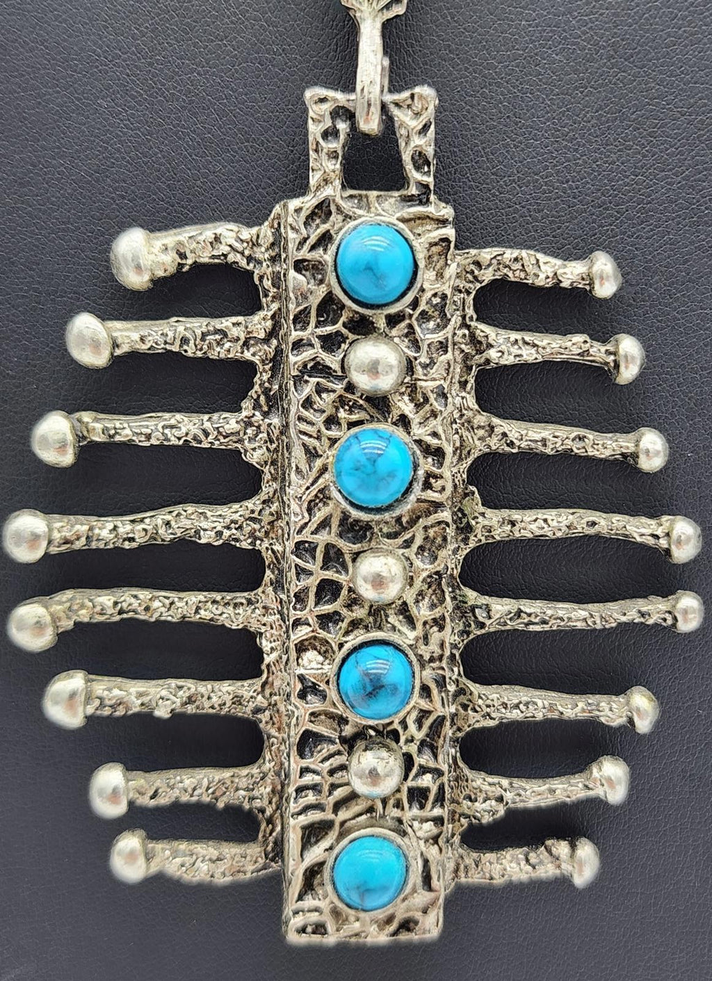 Vintage HMS Madeira Brutalist “Drippy” Pewter & Turquoise Pendant Necklace 1960s