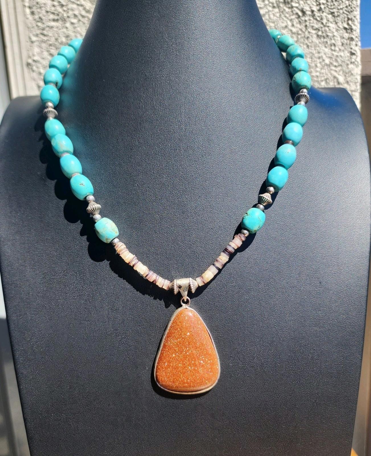 Genuine Turquoise Necklace | Goldstone Pendant | Southwest/Native American Style