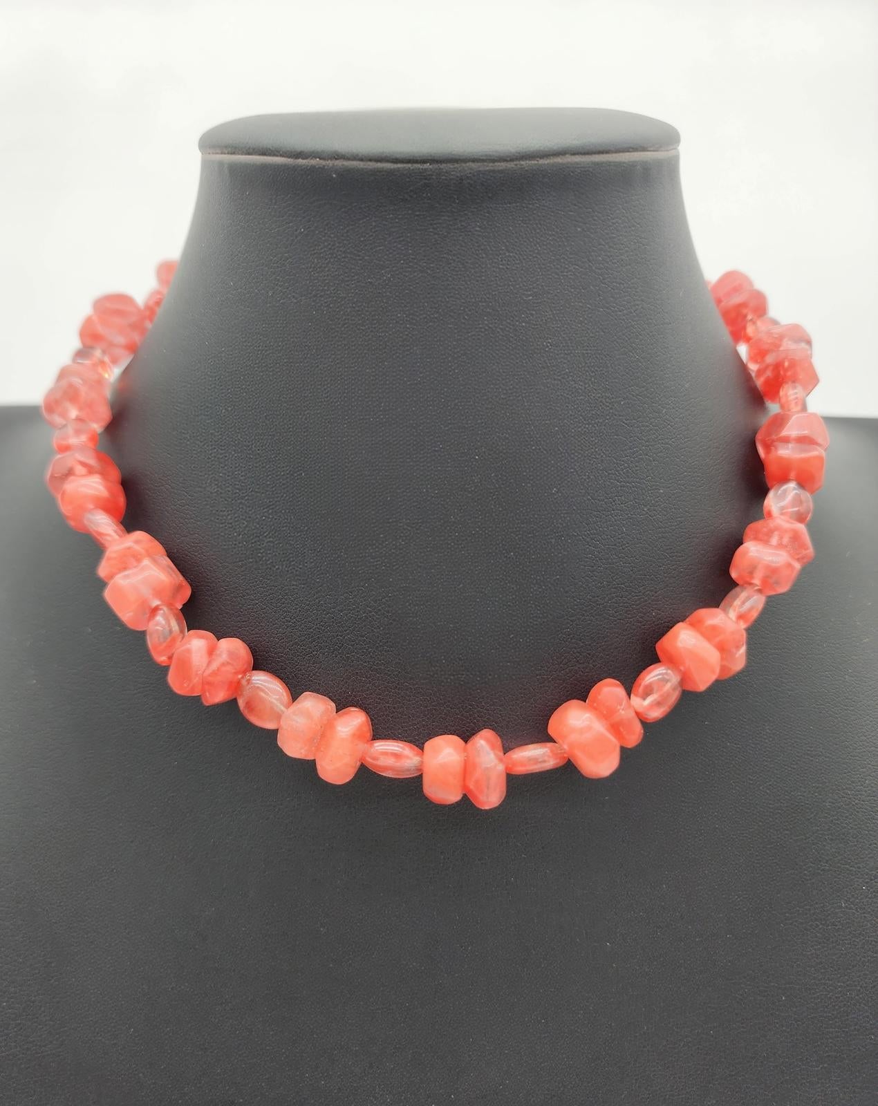 Cherry or Strawberry Quartz 925 Silver Necklace Dainty Pink Gemstone Jewelry