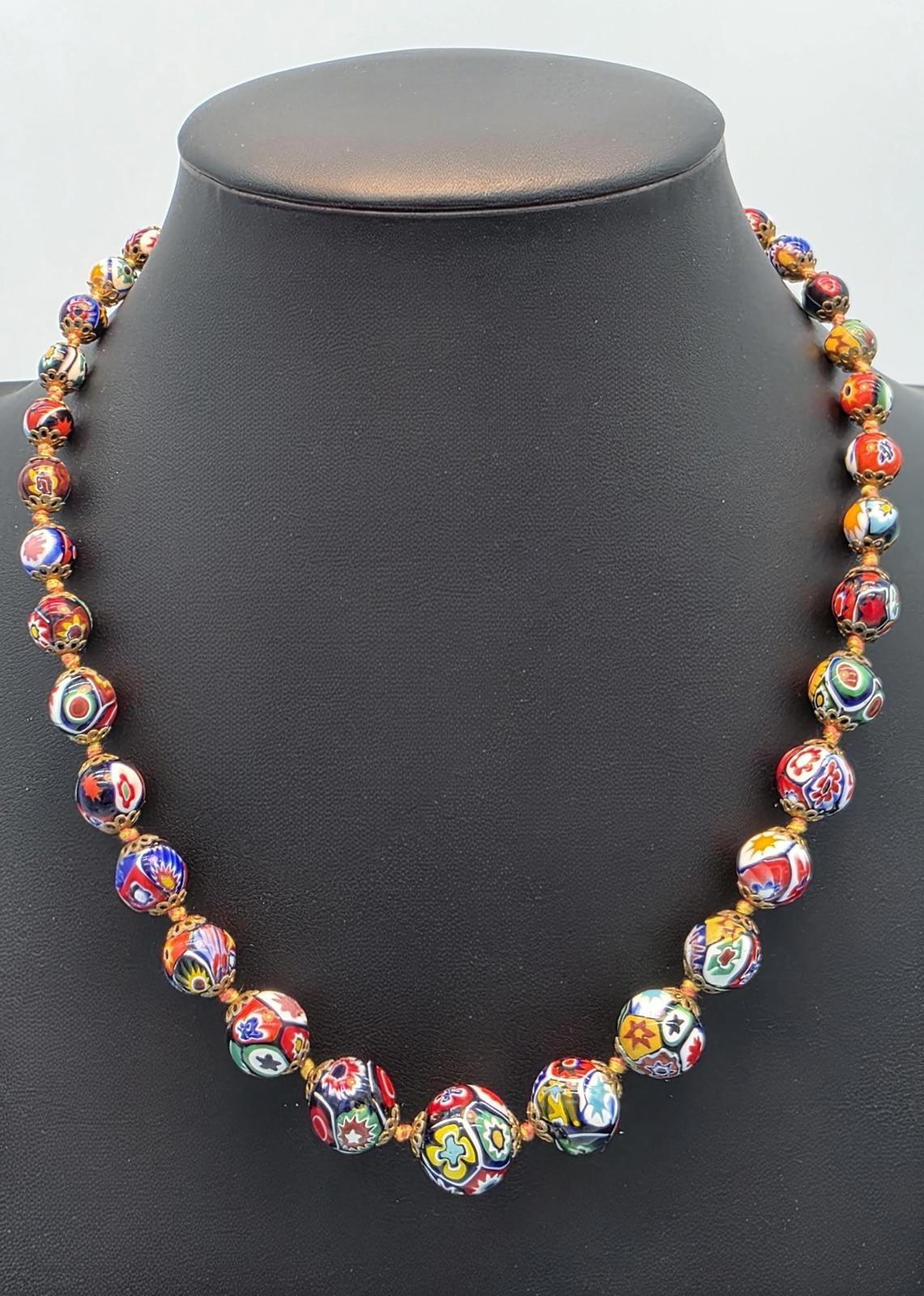 Vintage Murano Millefiori Venetian Glass Necklace Ercole Moretti Italian Art