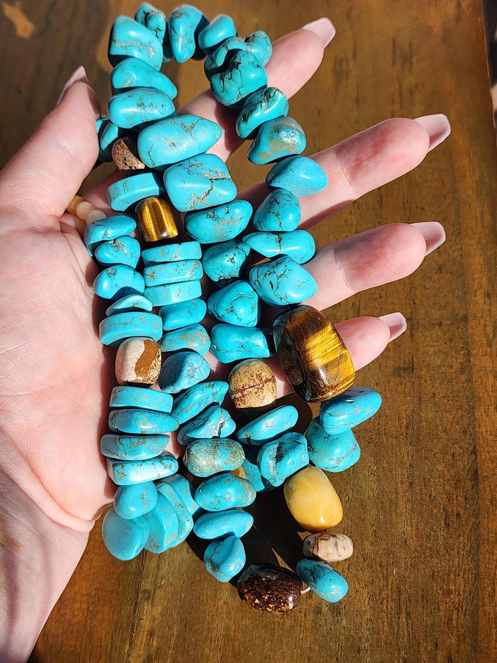 Genuine Chunky Turquoise Southwest Necklace Silver 925 w Tiger’s Eye 284g