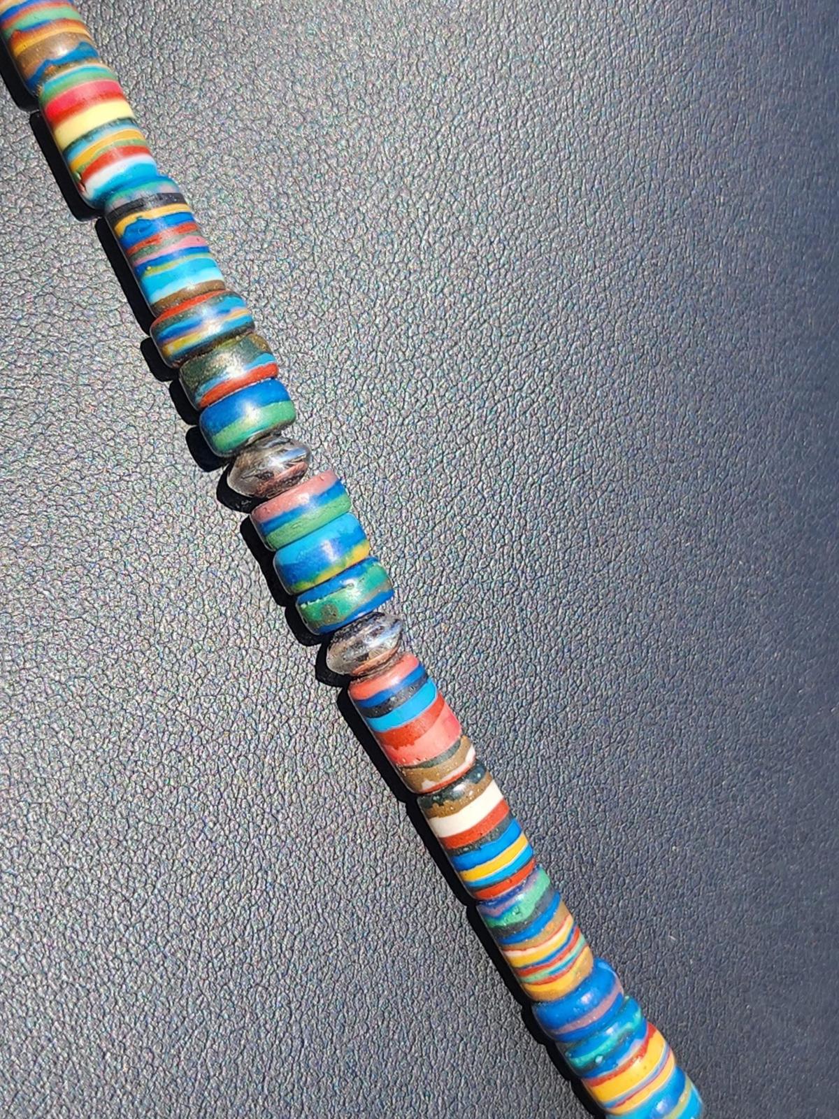 Running Bear Signed Sterling Rainbow Calsilica Bead Necklace Navajo Pearls 22in