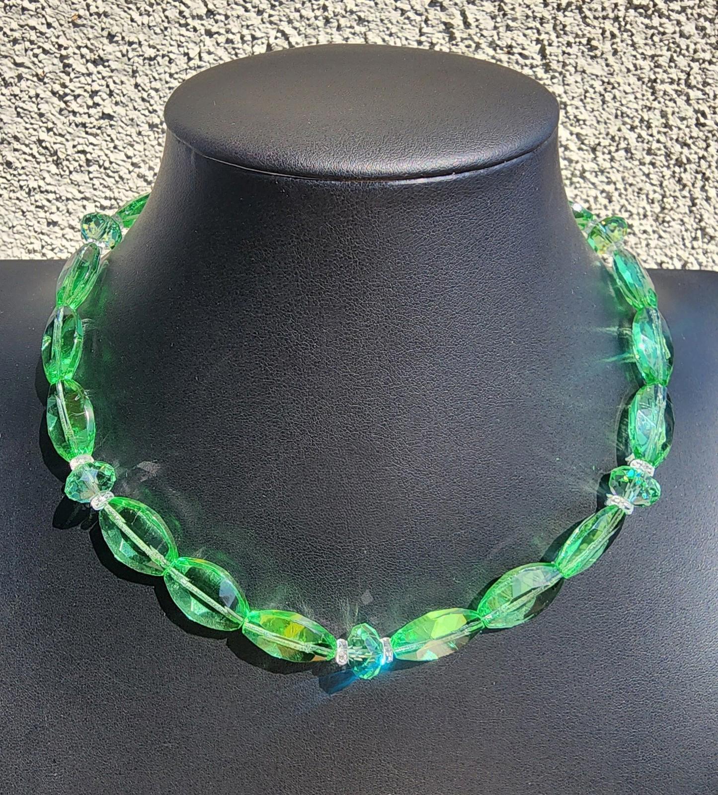 Vintage Uranium Glass Necklace | 14k Gold | Vaseline Green Czech Beads| Art Deco