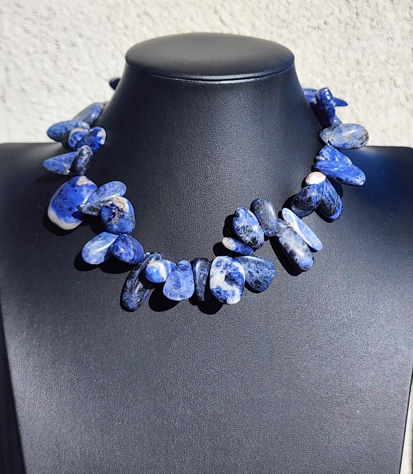 Chunky Sodalite Gemstone Necklace Blue Natural Stone Artisan Toggle Clasp