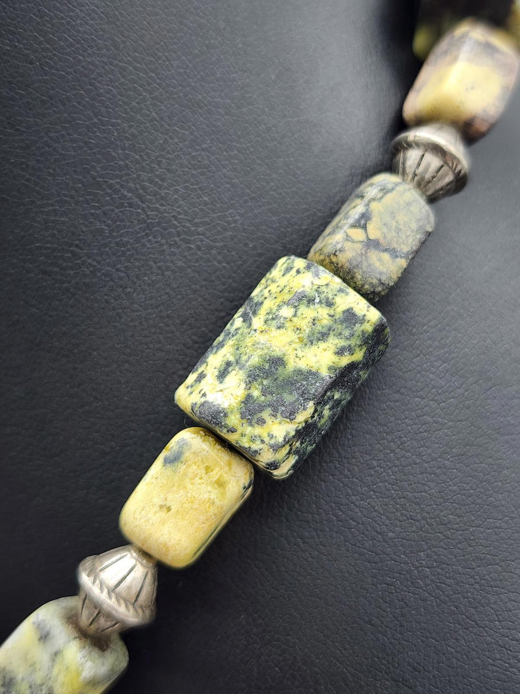 Yellow Turquoise Yellow Jade Pendant Necklace 21" Black Matrix Southwest Heavy
