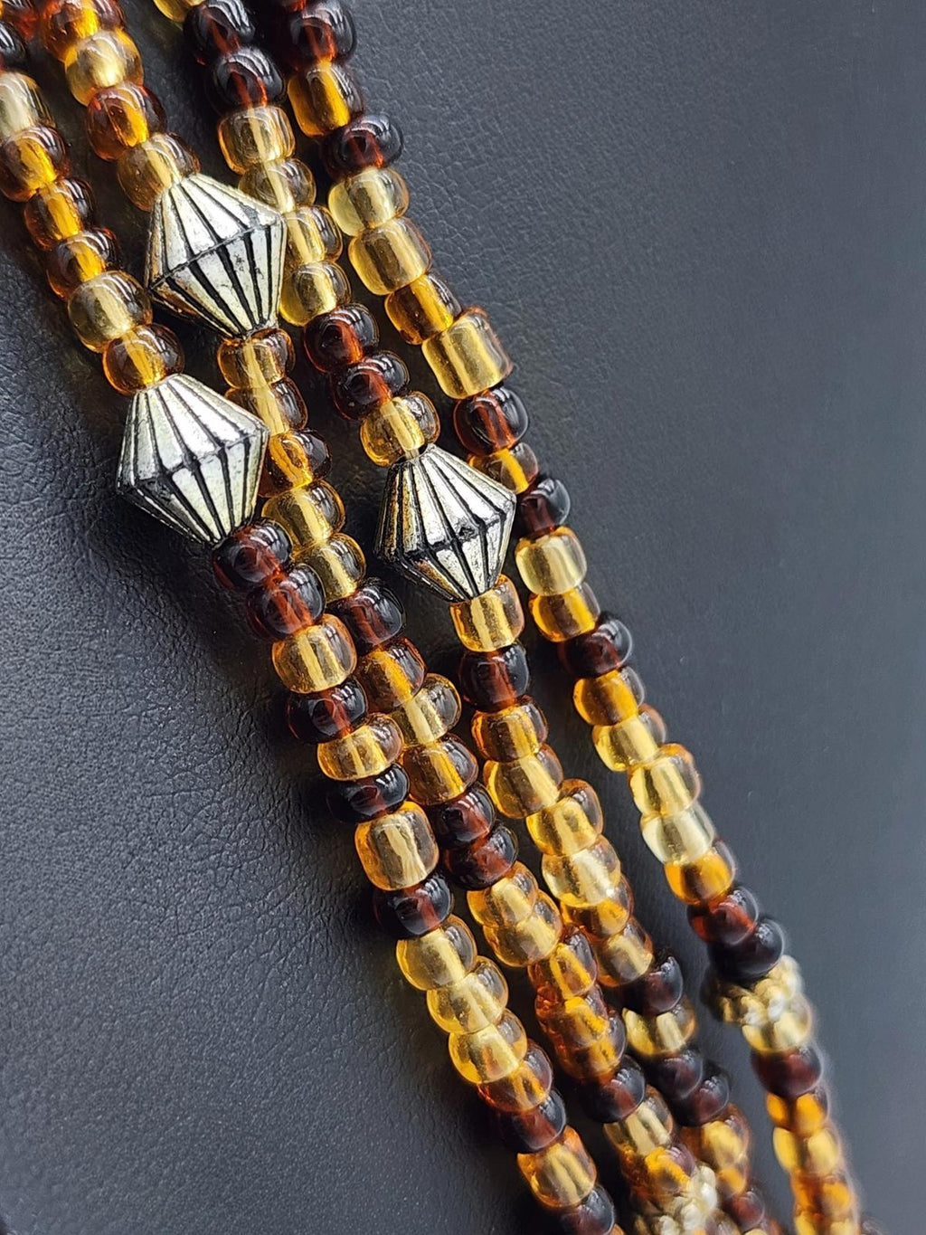 Amber Glass Necklace 41" Cognac Honey Multistrand Opera Length Beads Boho