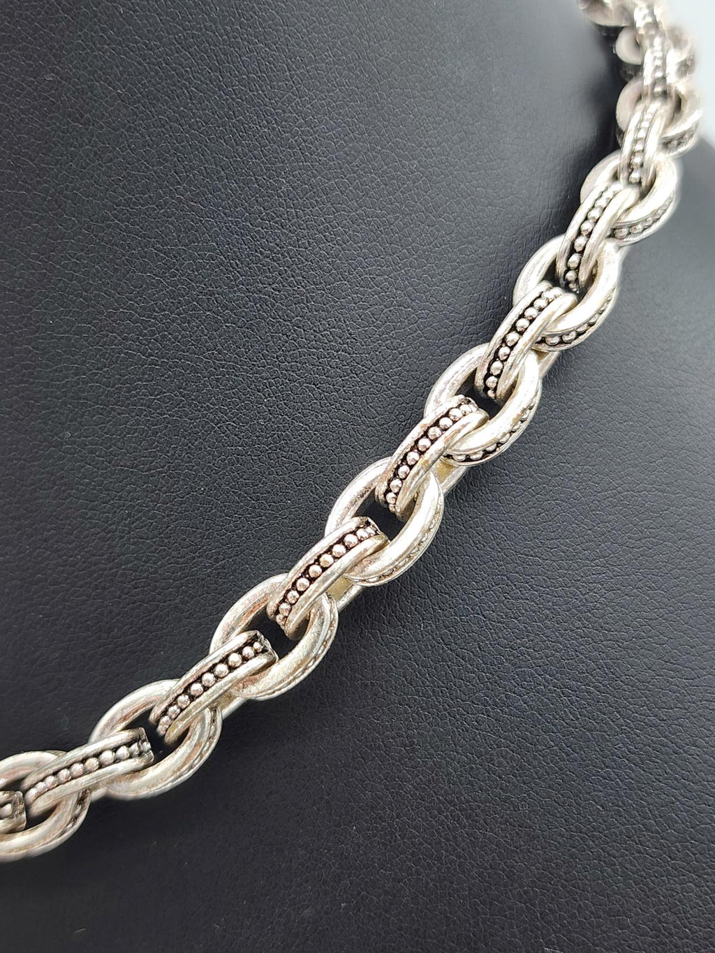 Vintage Marked Napier Silver Tone Beaded Link Chain Necklace 16–19" Adjustable