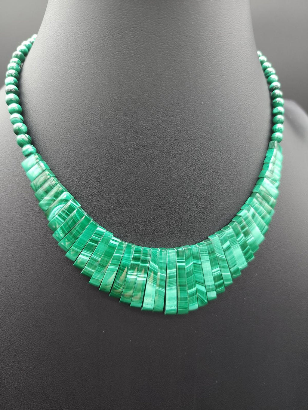 Vintage Malachite Cleopatra Necklace 14K Gold Clasp Real Banded Green Gemstone