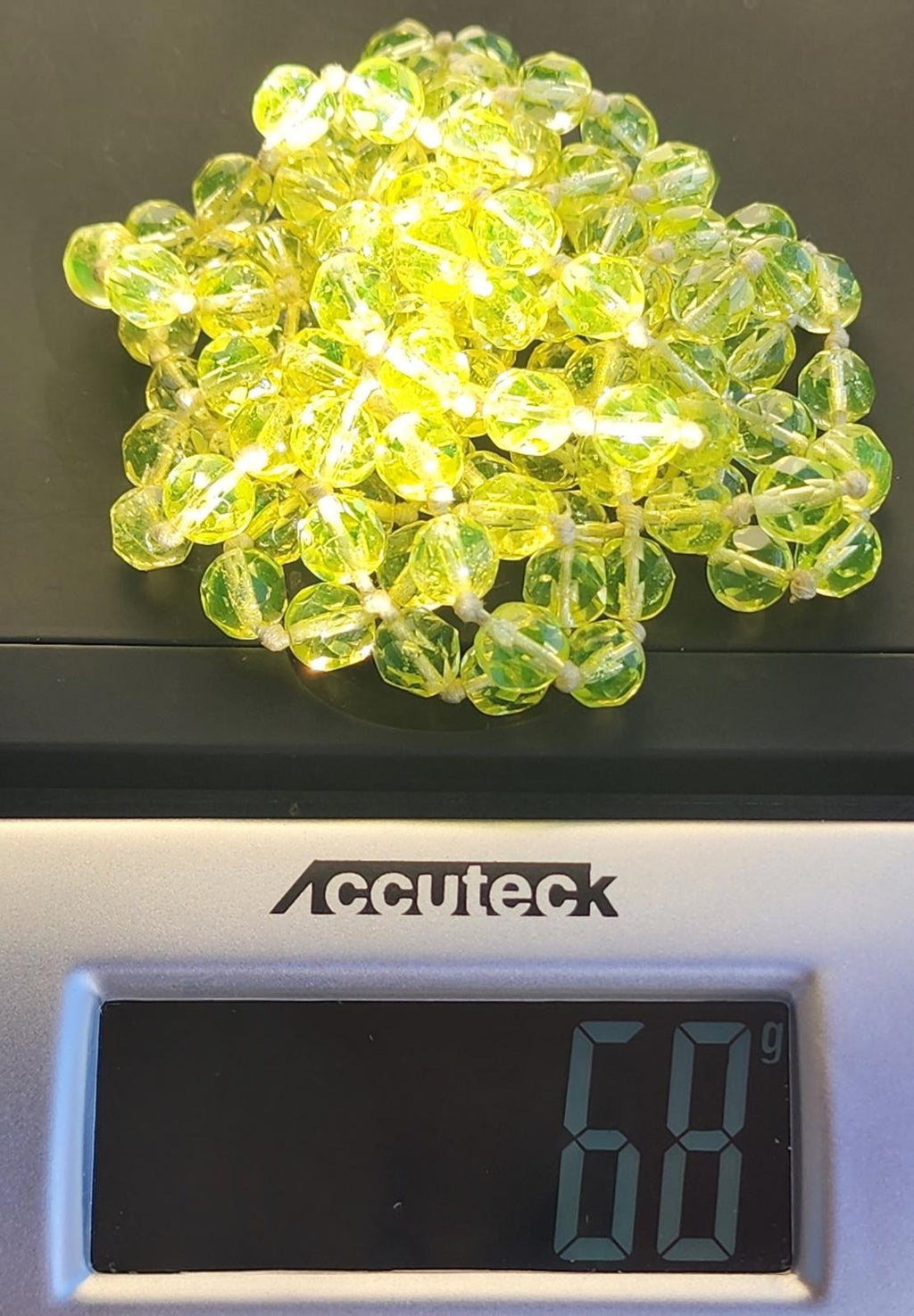 Vintage Yellow Uranium Glass Necklace 50" UV Glow Flapper Blacklight Jewelry