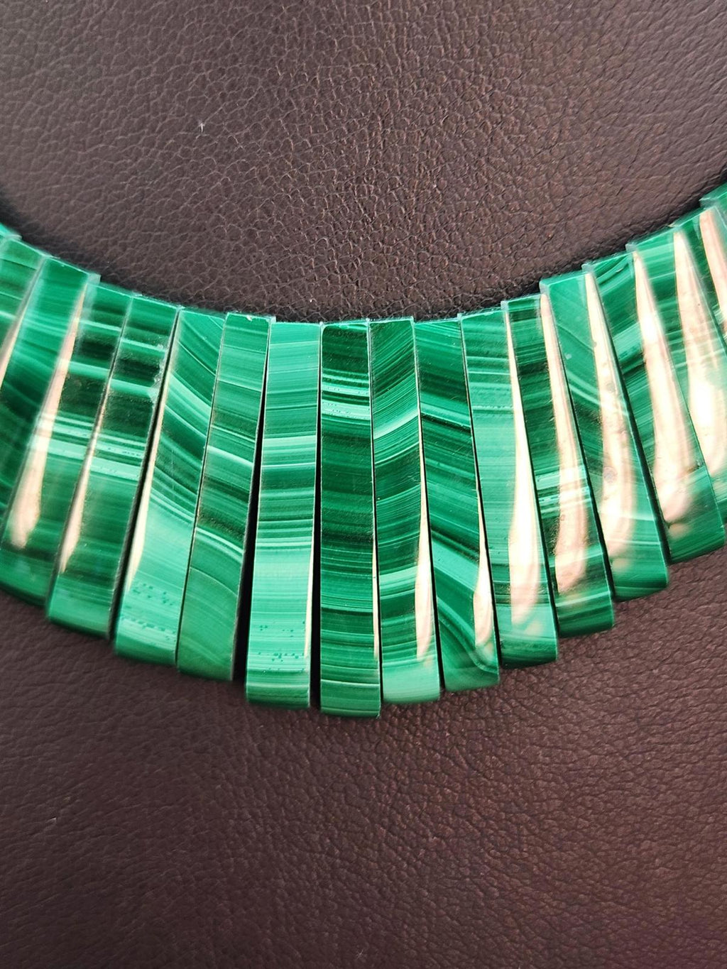 Vintage Malachite Cleopatra Necklace 14K Gold Clasp Real Banded Green Gemstone