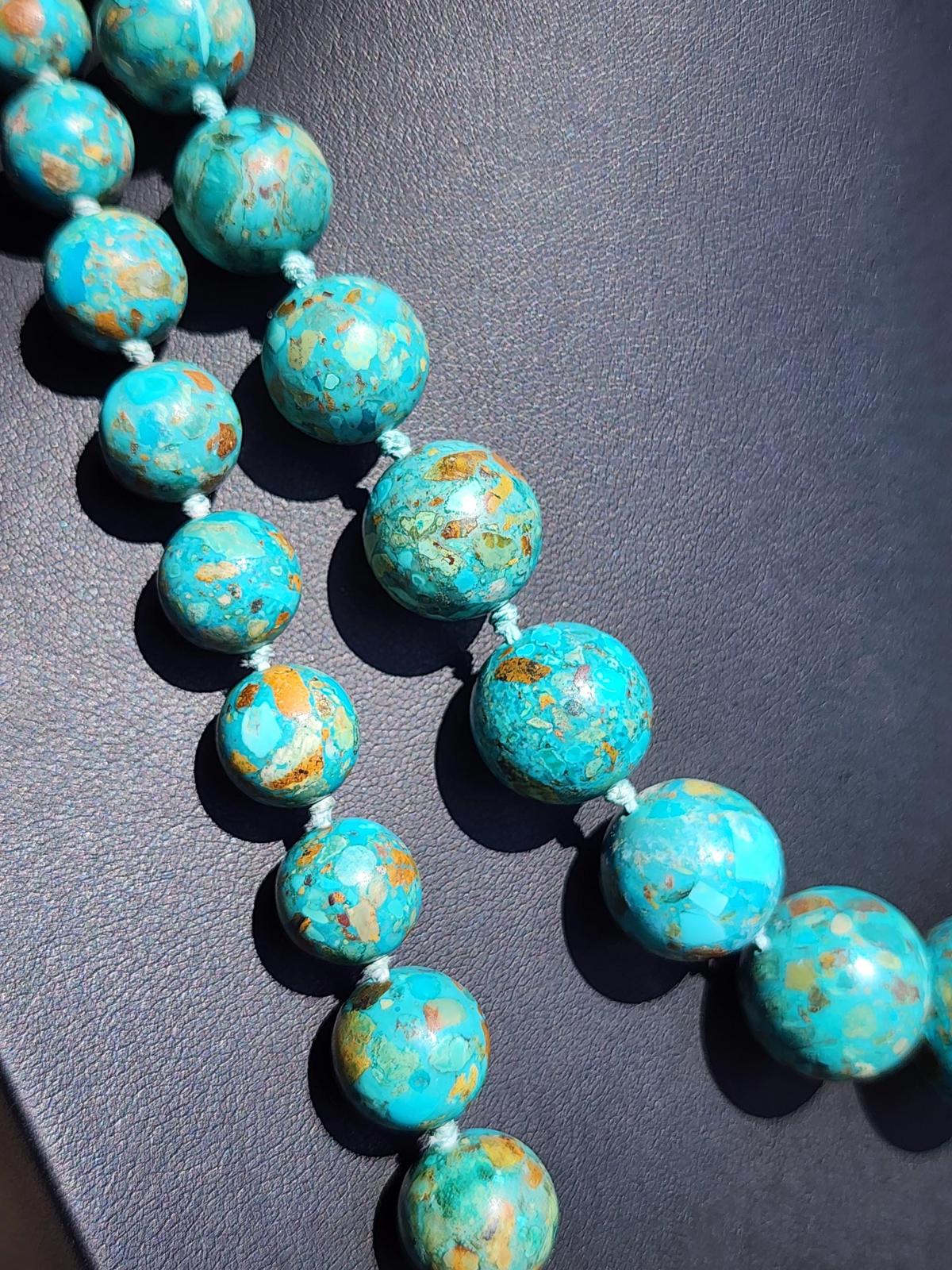 2x Turquoise Necklaces 925 Silver Mosaic Bead Hand Knotted Bundle 236g 28" & 18"