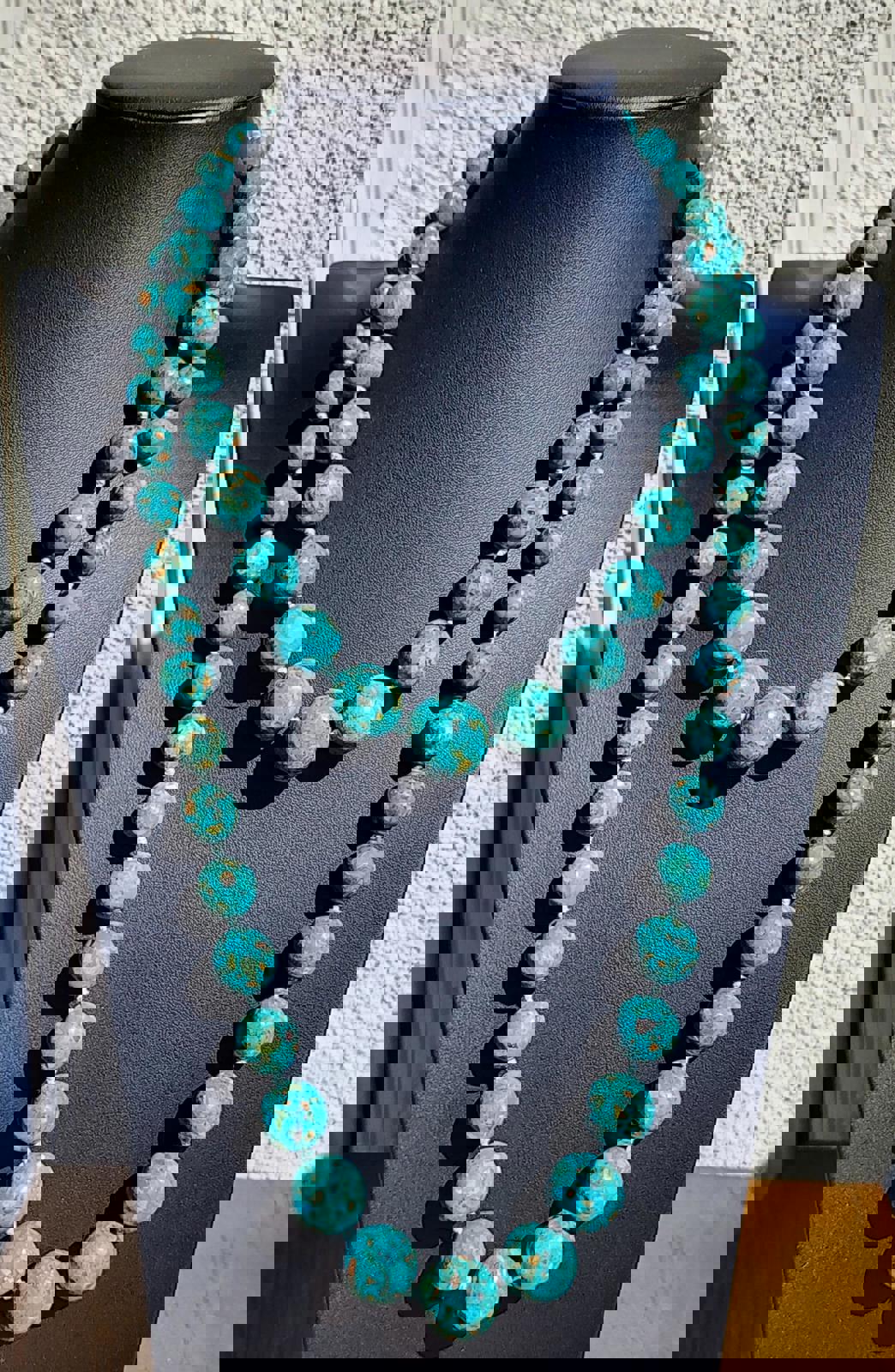 2x Turquoise Necklaces 925 Silver Mosaic Bead Hand Knotted Bundle 236g 28" & 18"